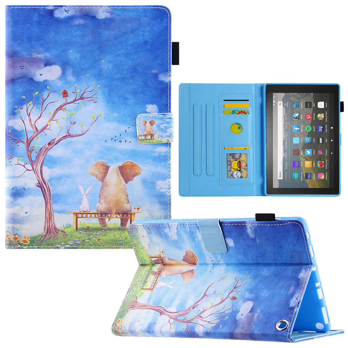 

Für Amazon Fire Max 11 Schockdosenkoffer Muster Drucktablette Hülle Kartenschlitz PU -lederabdeckung Mit Ständer - Elefant Und Kaninchen, Amazon Fire Max 11