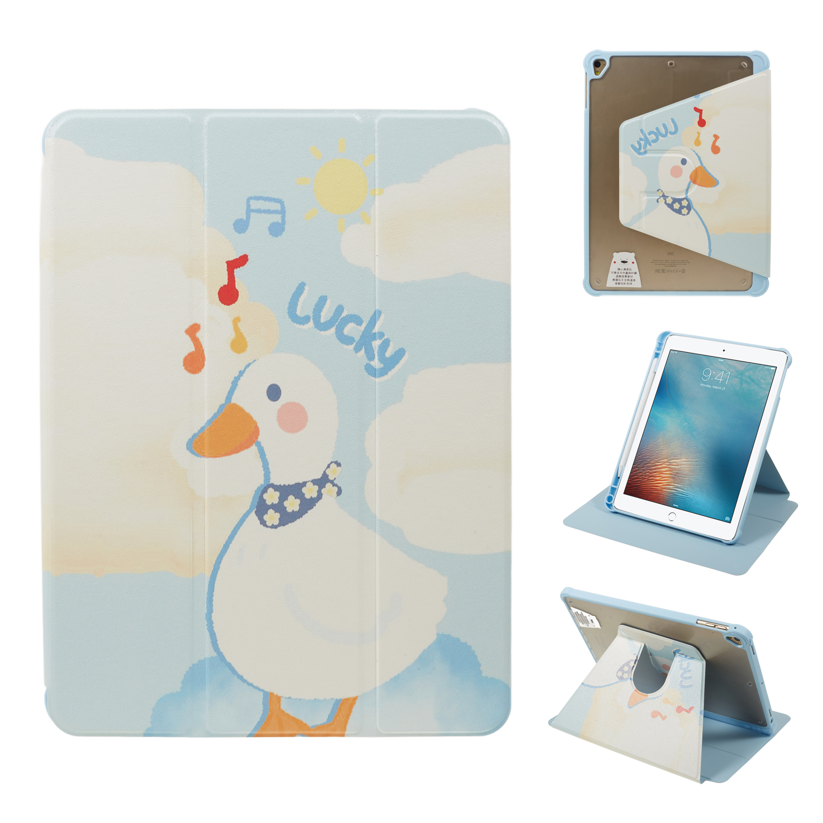 

Für Ipad 9,7-zoll (2017) /(2018) / Ipad Pro 9,7 -zoll (2016) Druckkoffer PU Leder -tablet -abdeckung Mit Bleistiftschlitz - Ente, iPad 9.7-inch (2017)