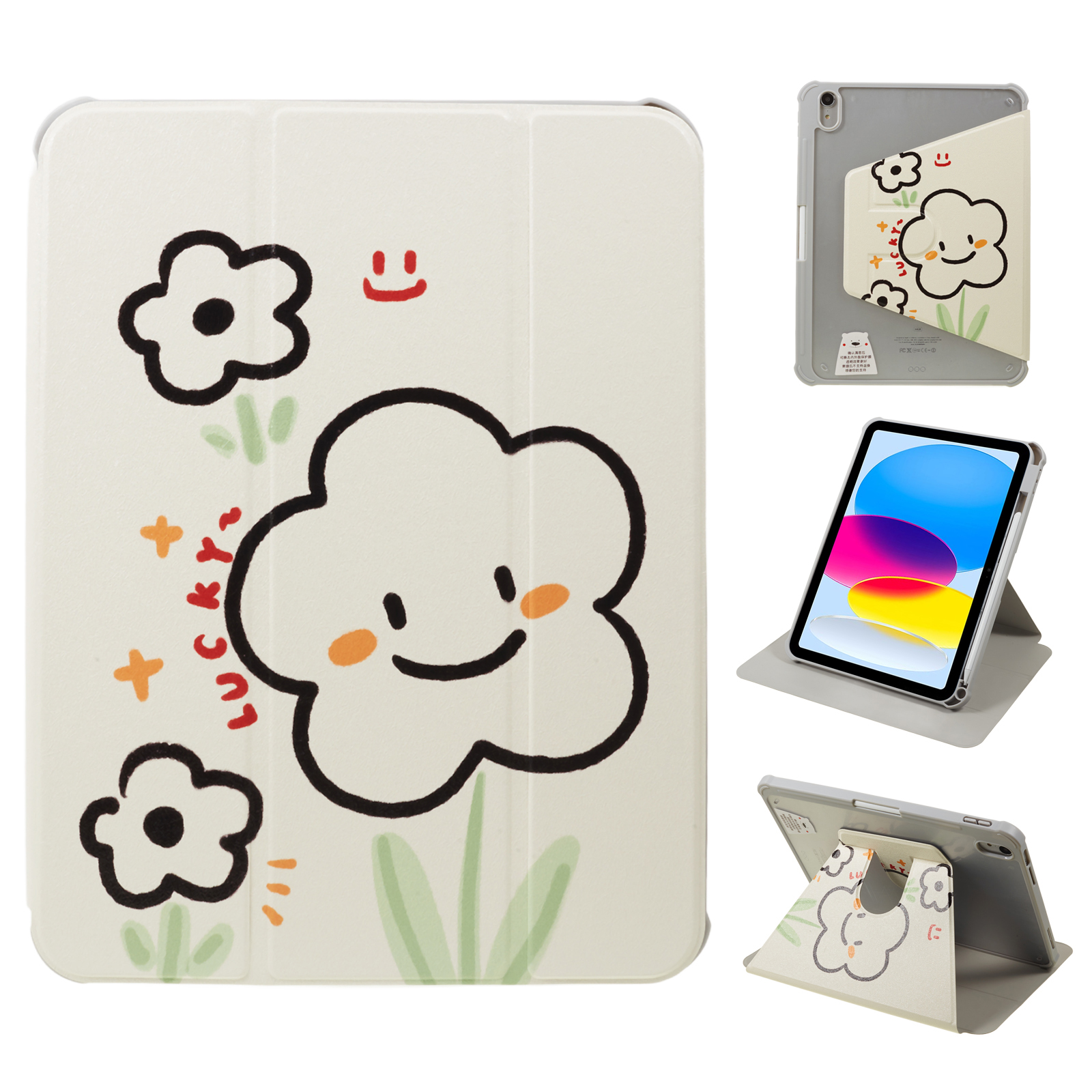 

Muster Bedruckte Tablet-hülle Für Ipad 10.9 (2022) 360-grad-rotationsständer Anti-droge-pu-lederabdeckung Mit Bleistiftschlitz - Lächeln Sie Blume, iPad 10.9 (2022)