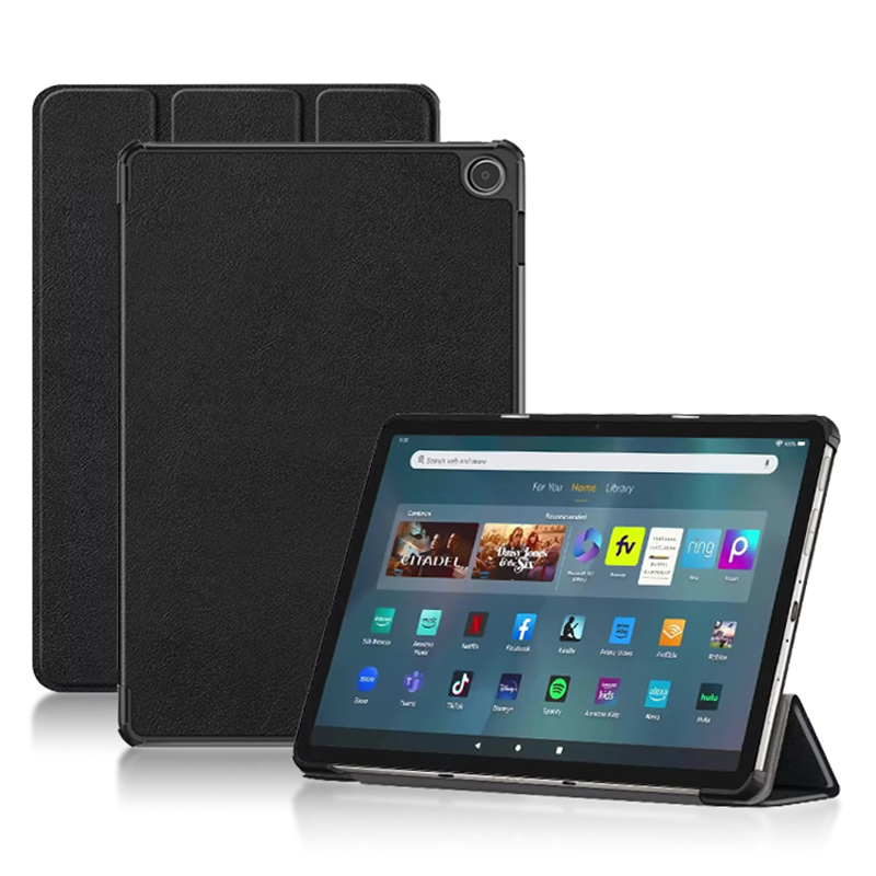 

Für Amazon Fire Max 11 Dreifache Stand Tablet Hülle PU Leder Auto Wake / Schlaf Ganzkörperschutzabdeckung - Schwarz, Amazon Fire Max 11