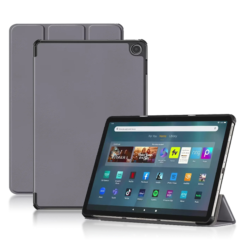 

Für Amazon Fire Max 11 Dreifache Stand Tablet Hülle PU Leder Auto Wake / Schlaf Ganzkörperschutzabdeckung - Grau, Amazon Fire Max 11