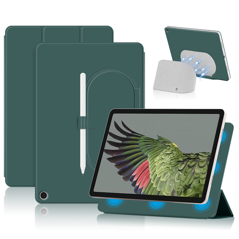 

Für Google Pixel Tablet Triufold Ständer Magnetic Leder Tablet Deckhalter Hülle Mit Loch Für Ladegerechtigkeit Dock - Grün, Google Pixel Tablet