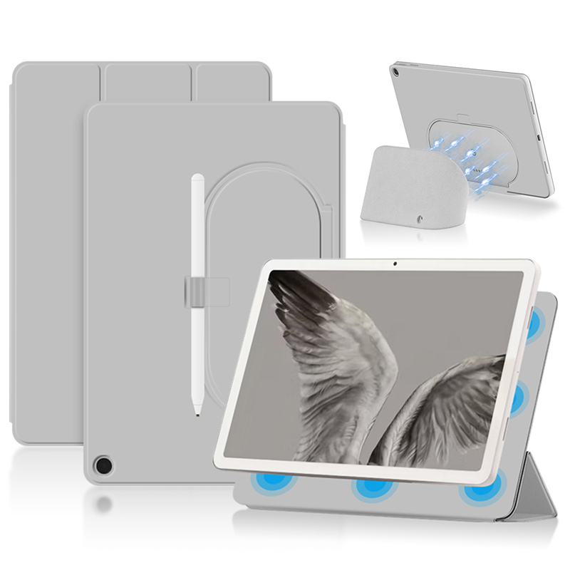 

Für Google Pixel Tablet Triufold Ständer Magnetic Leder Tablet Deckhalter Hülle Mit Loch Für Ladegerechtigkeit Dock - Grau, Google Pixel Tablet