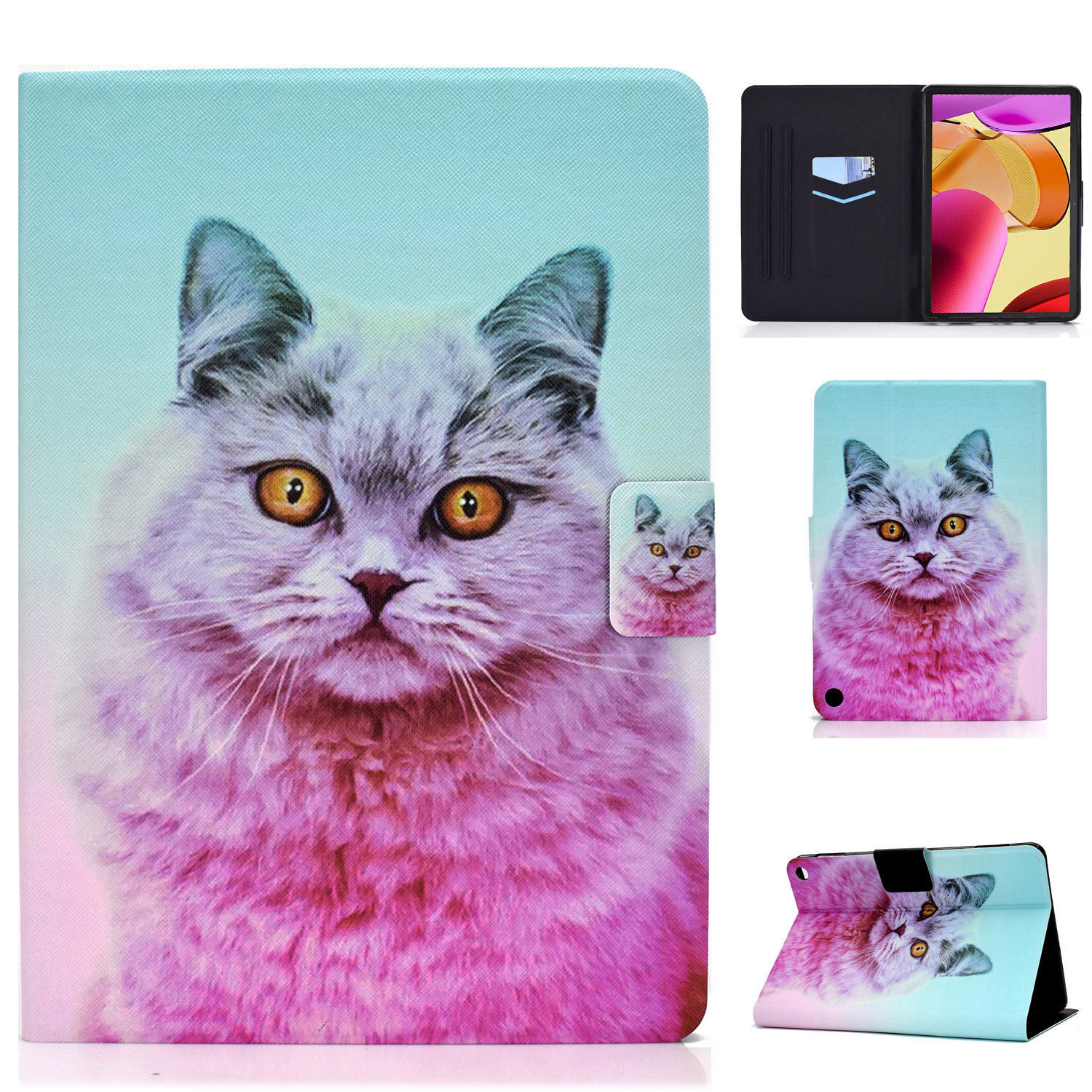 

A1 Stoßdämpfer Hülle Für Amazon Fire Max 11 PU Lederabdeckungsmuster Gedruckter Tablet -ständer Mit Kartenschlitzen - Pinke Katze, Amazon Fire Max 11