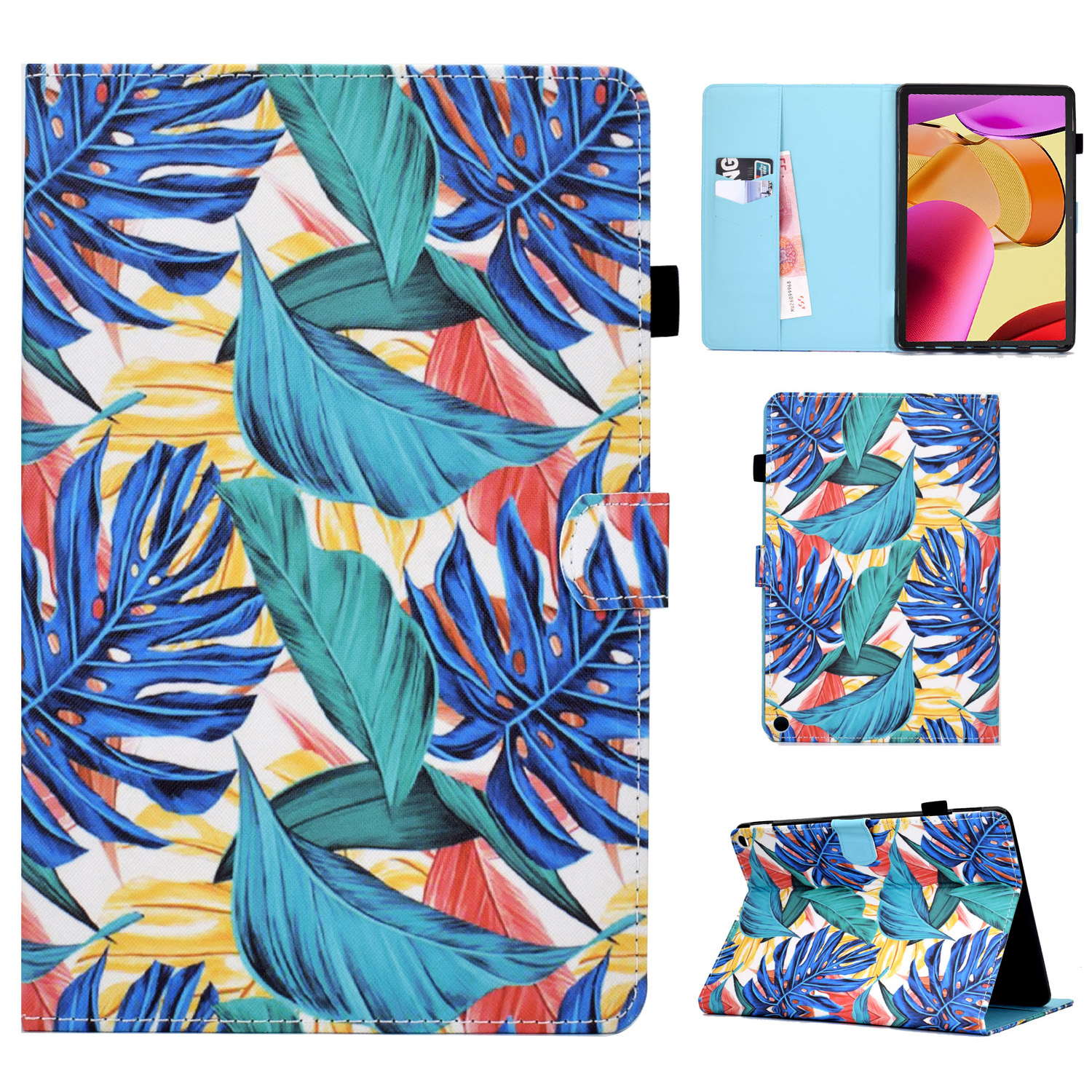 

Muster Bedruckte Stoßdämpfer Hülle Für Amazon Fire Max 11 PU Leder Flip Cover Wallet Tablet Hülle Mit Ständer - Blätter, Amazon Fire Max 11