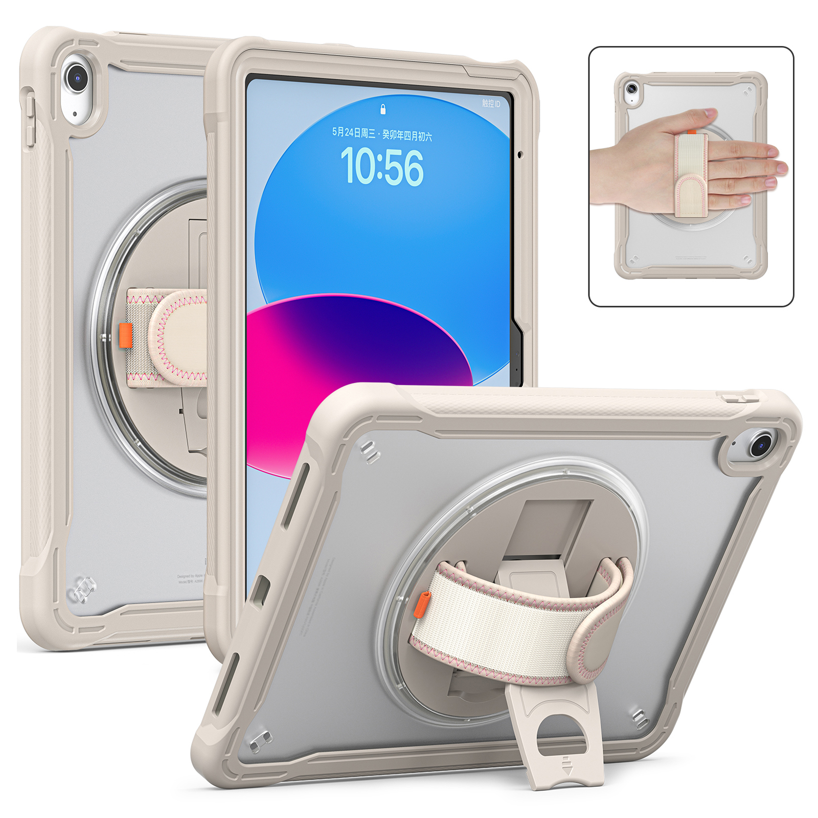 

Kickstand -tablet -hülle Für Ipad 10.9 (2022) Rotary Handgurt TPU+PC Tablet Deckung - Khaki, iPad 10.9 (2022)