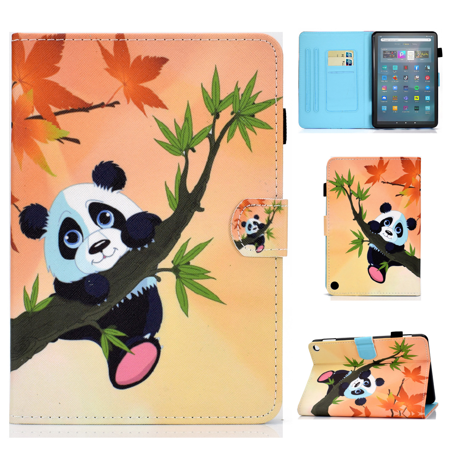 

Stichmuster Druckschockdicht Koffer Für Amazon Fire Max 11 PU Leder Tablet Cover Mit Standkartenhalter - Bambus Panda, Amazon Fire Max 11