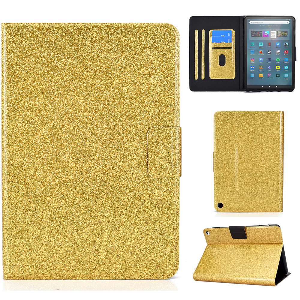 

Für Amazon Fire Max 11 Schockdosenkoffer Glitzer PU Leder + TPU -tablet -abdeckung Mit Kartensteckplätzen Und Ständer - Gold, Amazon Fire Max 11