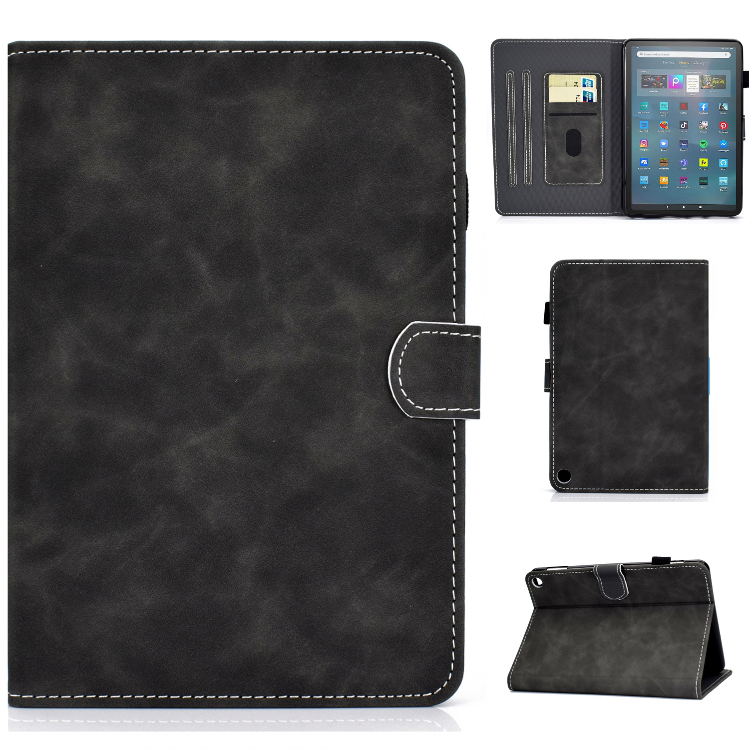 

Für Amazon Fire Max 11 PU Leder Tablet Hülle Karten Ständer Schutzschutz Mit Bleistifthalter - Schwarz, Amazon Fire Max 11