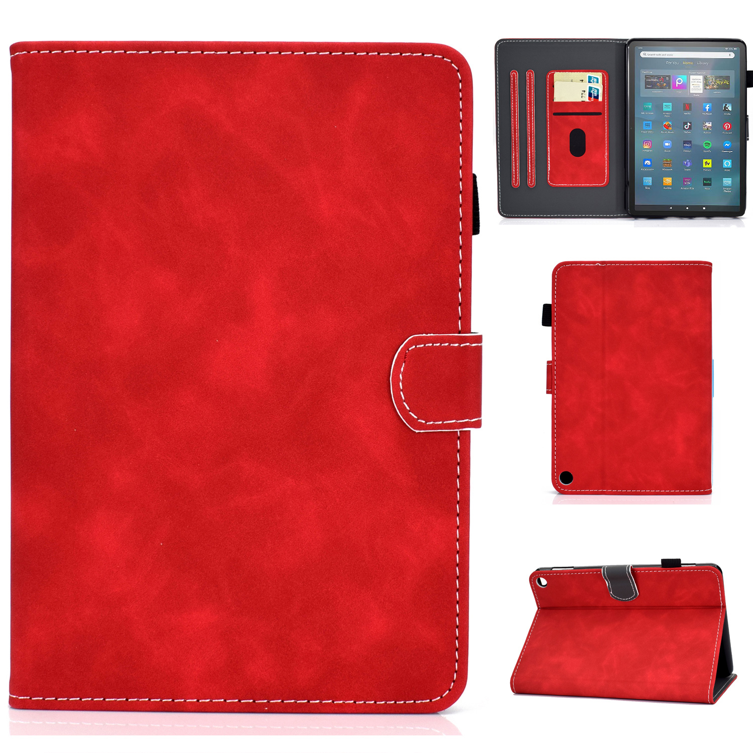 

Für Amazon Fire Max 11 PU Leder Tablet Hülle Karten Ständer Schutzschutz Mit Bleistifthalter - Rot, Amazon Fire Max 11