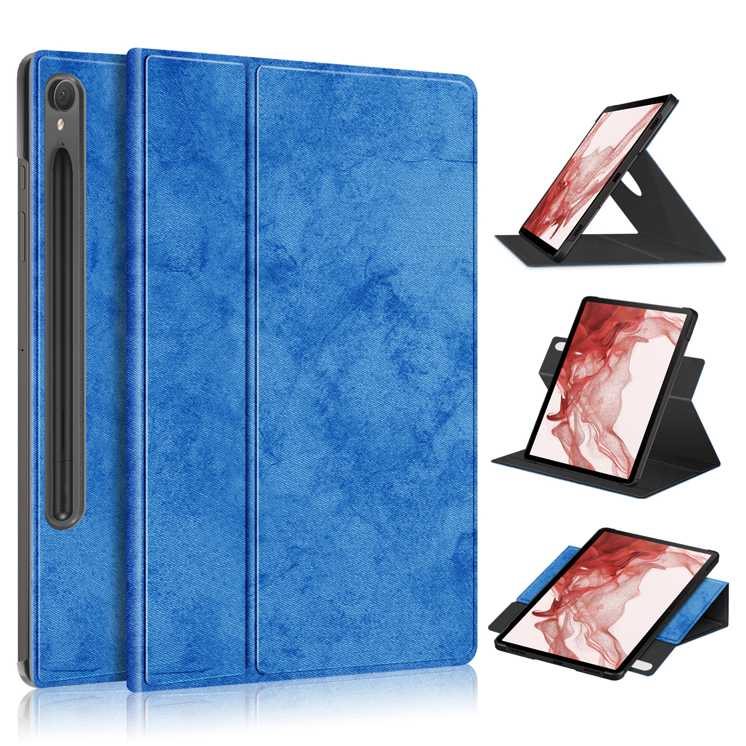 

Rotary Stand Cover Für Samsung Galaxy Tab S9 SM-X710, SM-X716B, SM-X718U PU Leder Smart Tablet Hülle - Blau, Galaxy Tab S9