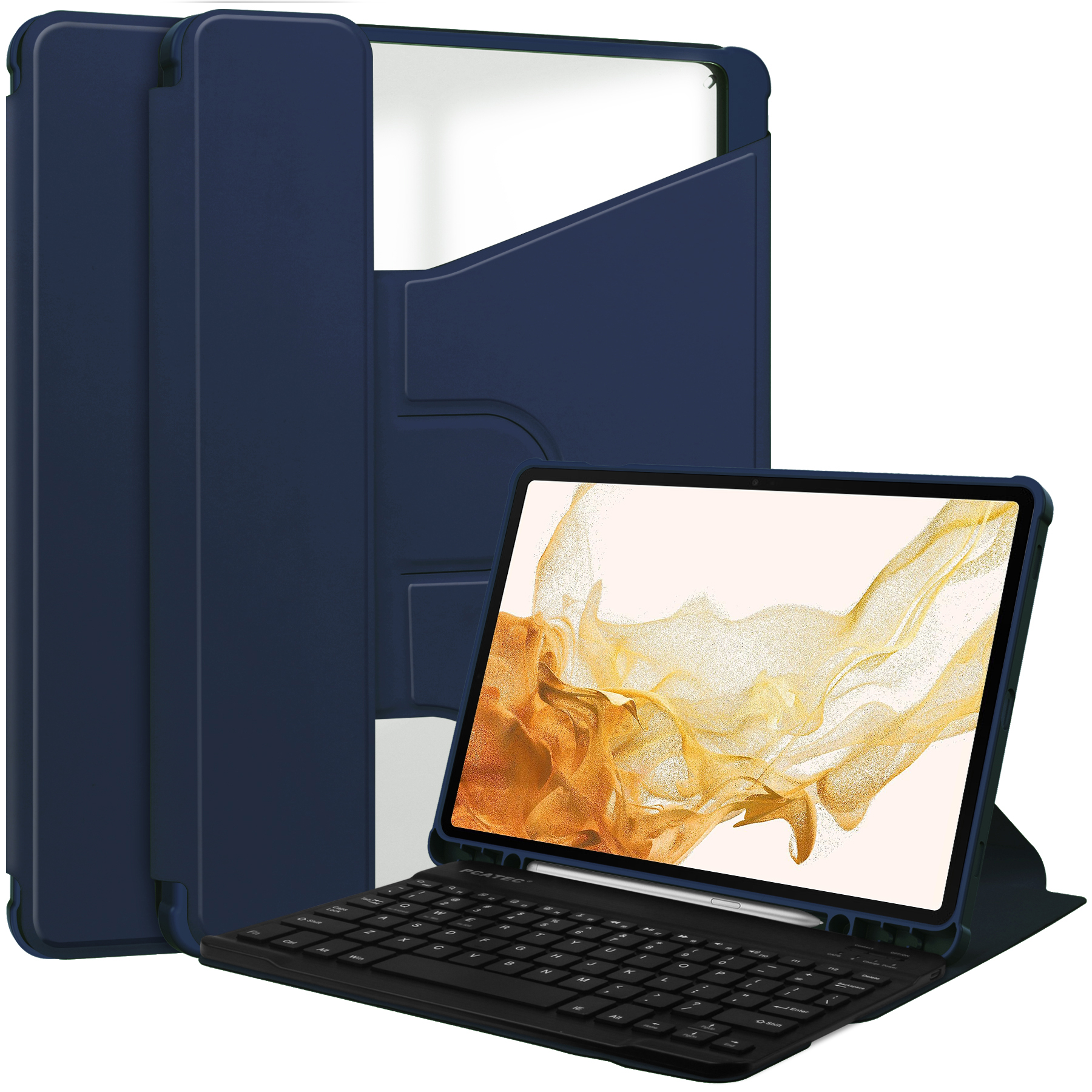 

Für Samsung Galaxy Tab S9+ PU Leder+ Acryl Tablet Case 360-grad-rotationsständerabdeckung (ohne Tastatur) - Dunkelblau, Galaxy Tab S9+