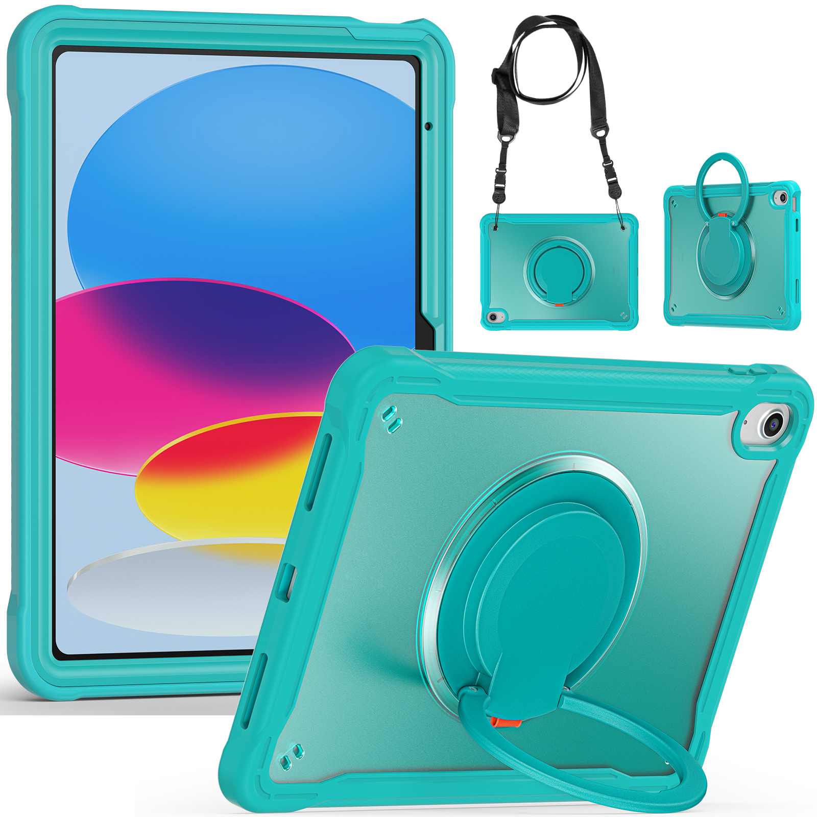 

Schocksicheres Kickstand -hülle Für Ipad 10.9 (2022) PC+TPU -handbandabdeckung Mit Schultergurt - Baby Blau, iPad 10.9 (2022)