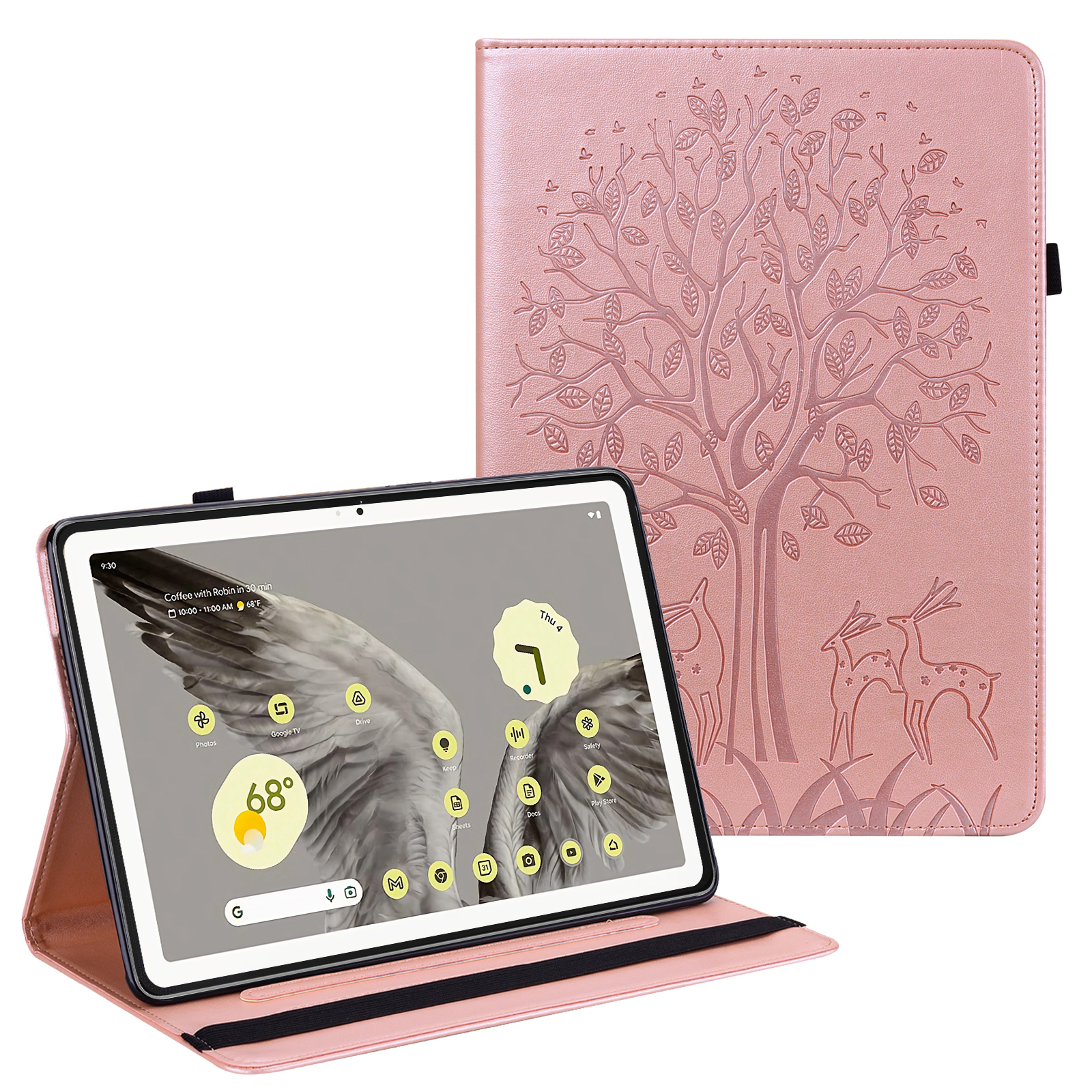 

Für Google Pixel Tablet Schockdosenkoffer Baumhirschgedruckte PU -leder -tablet -abdeckung Mit Kartenhalter - Roségold, Google Pixel Tablet