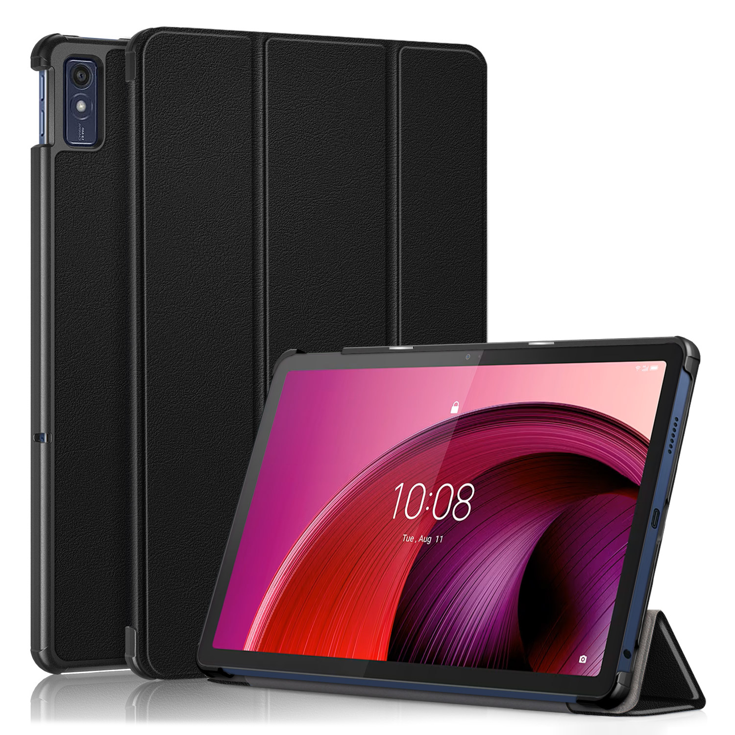 

Für Lenovo Tab M10 TB-360ZU Triufold Ständer Smart Hülle PU Leder Ganzkörperschutz Tablettenabdeckung - Schwarz, Lenovo Tab M10 5G