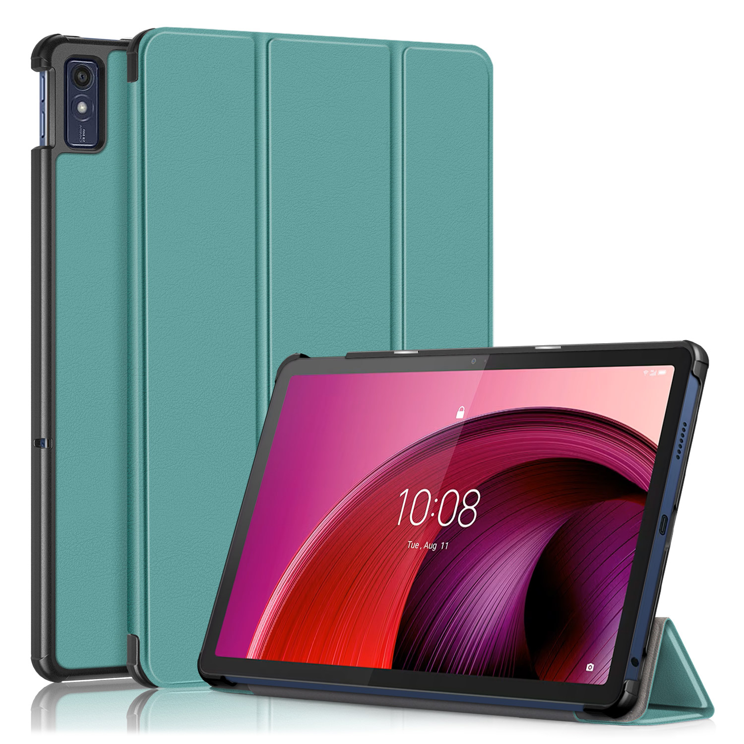 

Für Lenovo Tab M10 TB-360ZU Triufold Ständer Smart Hülle PU Leder Ganzkörperschutz Tablettenabdeckung - Schwarzgrün, Lenovo Tab M10 5G