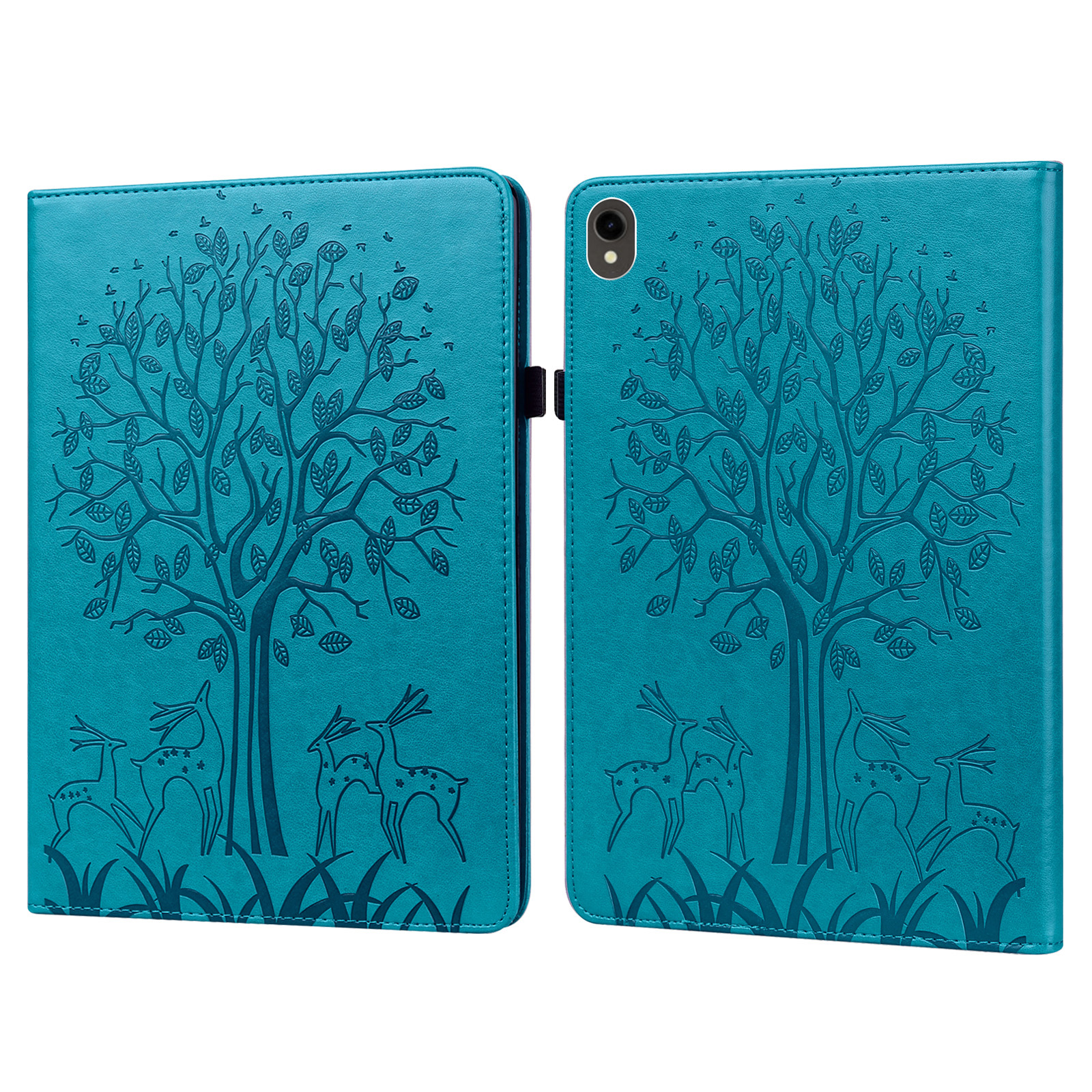 

Für Samsung Galaxy Tab S9 Tree Deer Geprinte Stand Cover Abdeckung PU Lederkartenhalter Tablet Hülle - Blau, Galaxy Tab S9