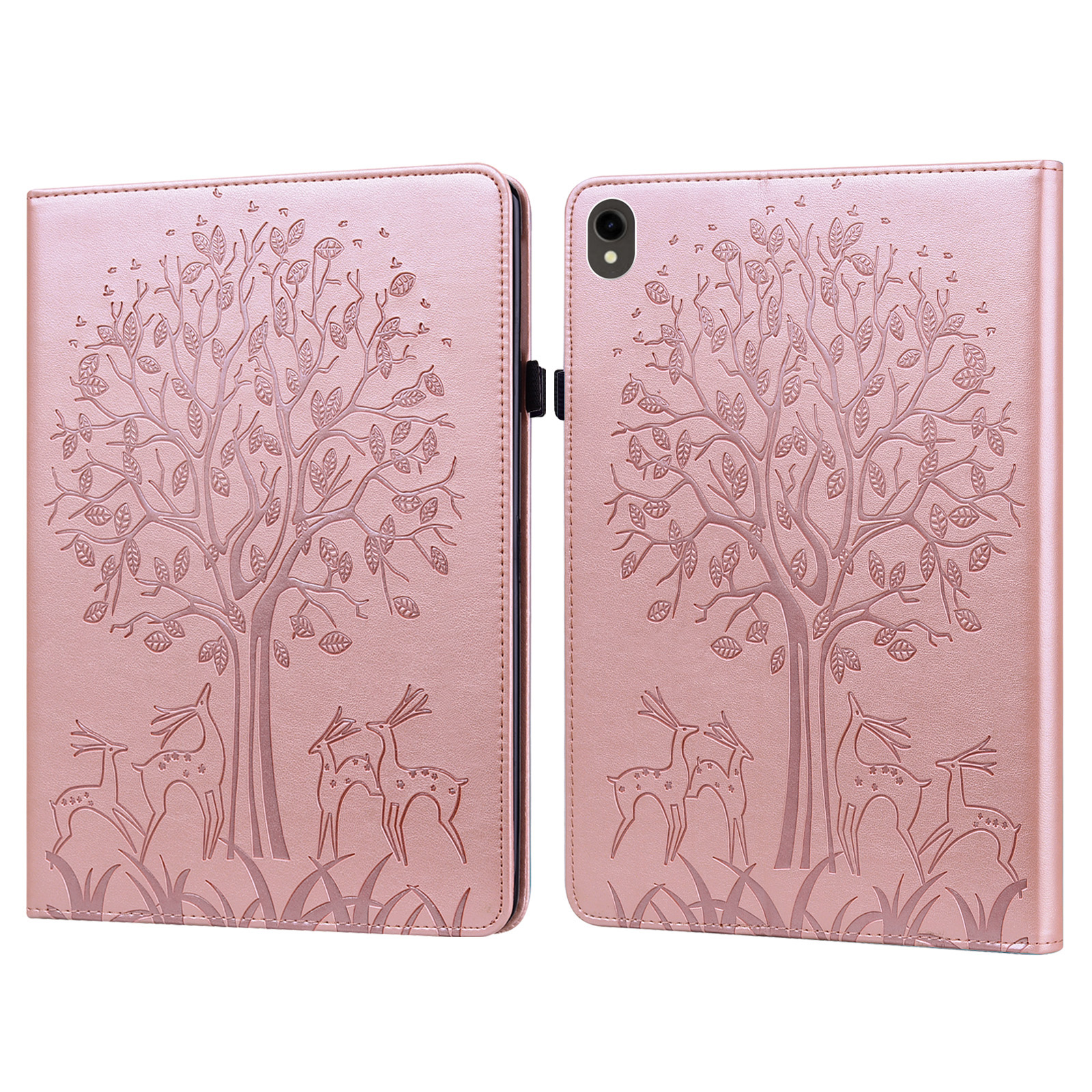 

Für Samsung Galaxy Tab S9 Tree Deer Geprinte Stand Cover Abdeckung PU Lederkartenhalter Tablet Hülle - Roségold, Galaxy Tab S9