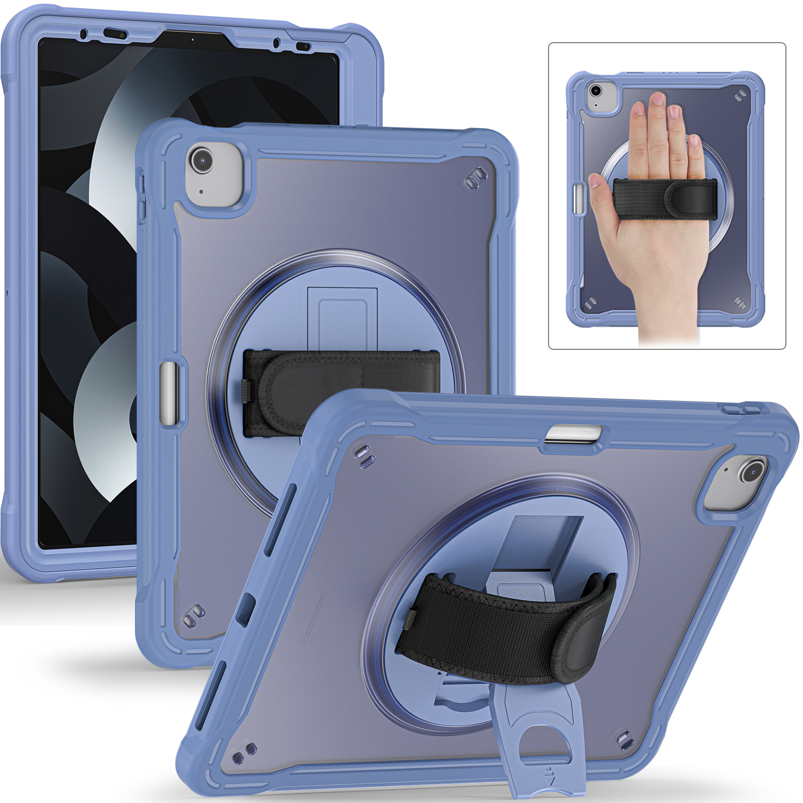 

kickstand -cover für ipad air (2020) /(2022) / ipad pro 11 (2018) /(2020) /(2021) /(2022), pc+tpu -tablet -hülle mit handgurt - lavendelgrau, iPad Pro 11-inch (2018)