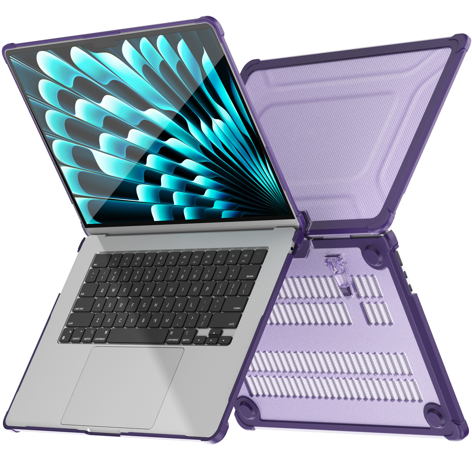 

Für Macbook Air 15 Zoll (2023) M2 A2941 PC+TPU Laptop Fall Wärme Dissipation Kickstand Non-slip-notebook-cover - Lila, Macbook Air 15 inch (2023)