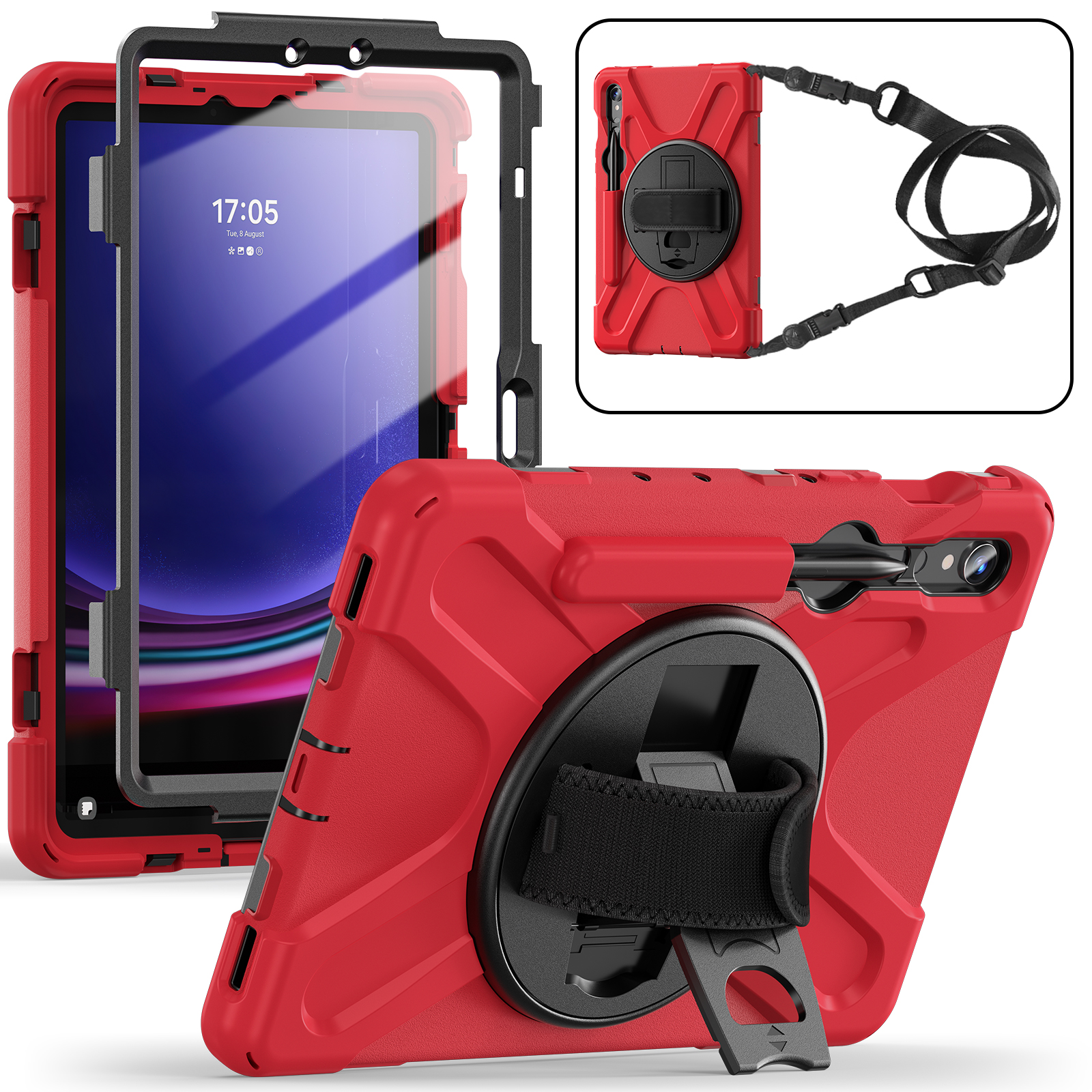 

Für Samsung Samsung Galaxy Tab S9 X710 / S8 X700 / S7 T870 Pc+silicon Tablet Case Kickstand Cover Mit Handgurt / Schulterriemen - Rot, Galaxy Tab S9