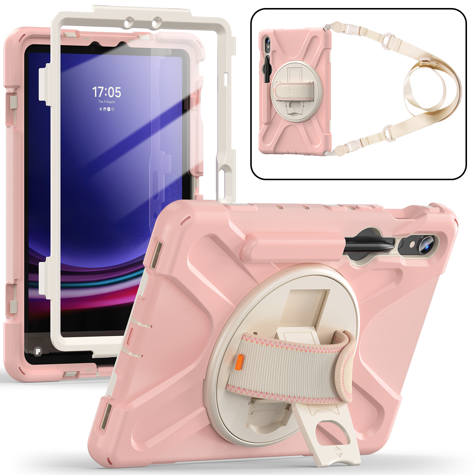 

Für Samsung Samsung Galaxy Tab S9 X710 / S8 X700 / S7 T870 Pc+silicon Tablet Case Kickstand Cover Mit Handgurt / Schulterriemen - Rosa, Galaxy Tab S9