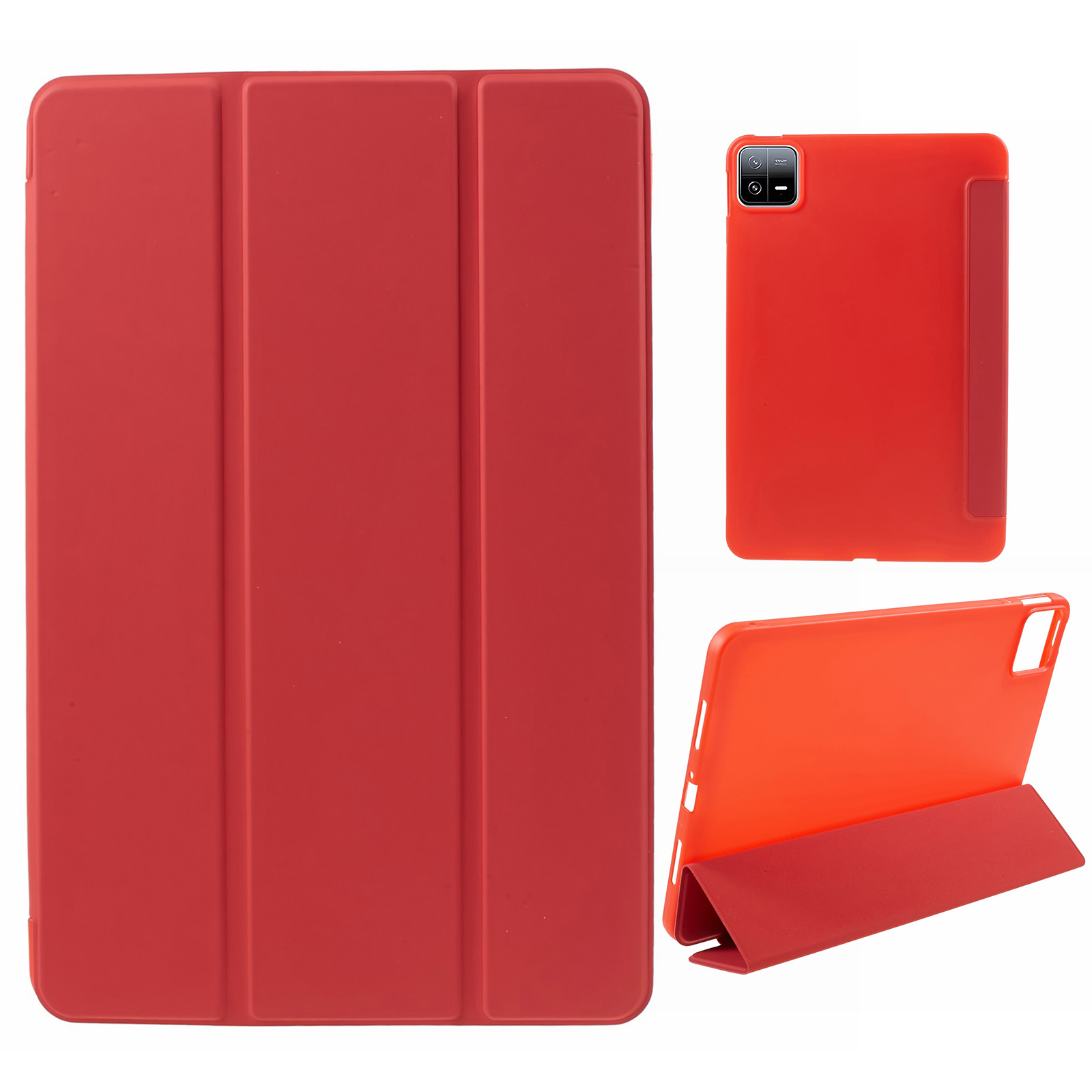 

Für Xiaomi Pad 6 / 6 Pro Tri-Fold Stand Protective Cover PU Leder + Matte TPU Tablet Hülle - Rot, Xiaomi Pad 6