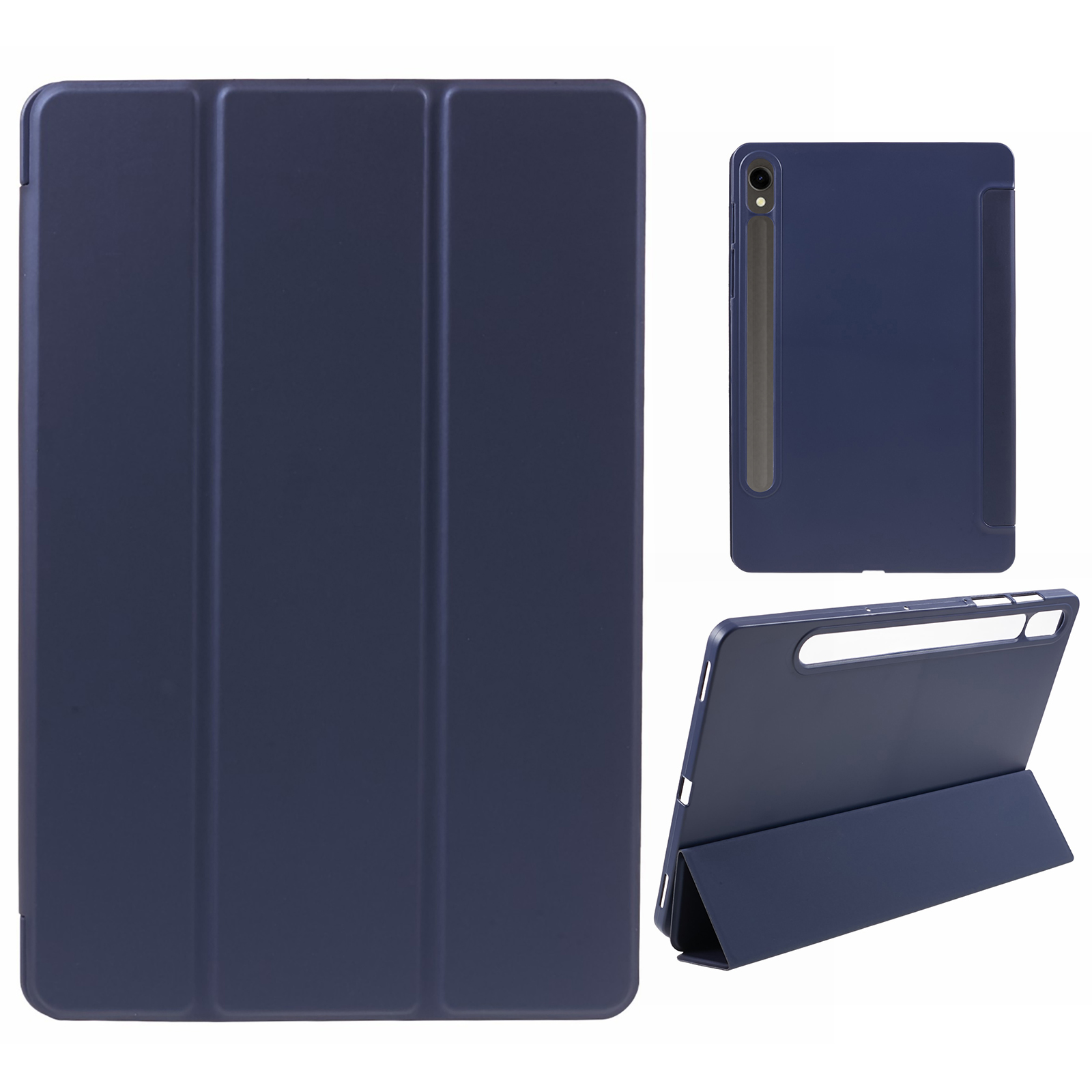 

Für Samsung Galaxy Tab S9 / S8 / S7 PU+Matte TPU Tablet Fall Anti-drop-schutzabdeckung Mit Einem Tri-fold-ständer - Dunkelblau, Galaxy Tab S9