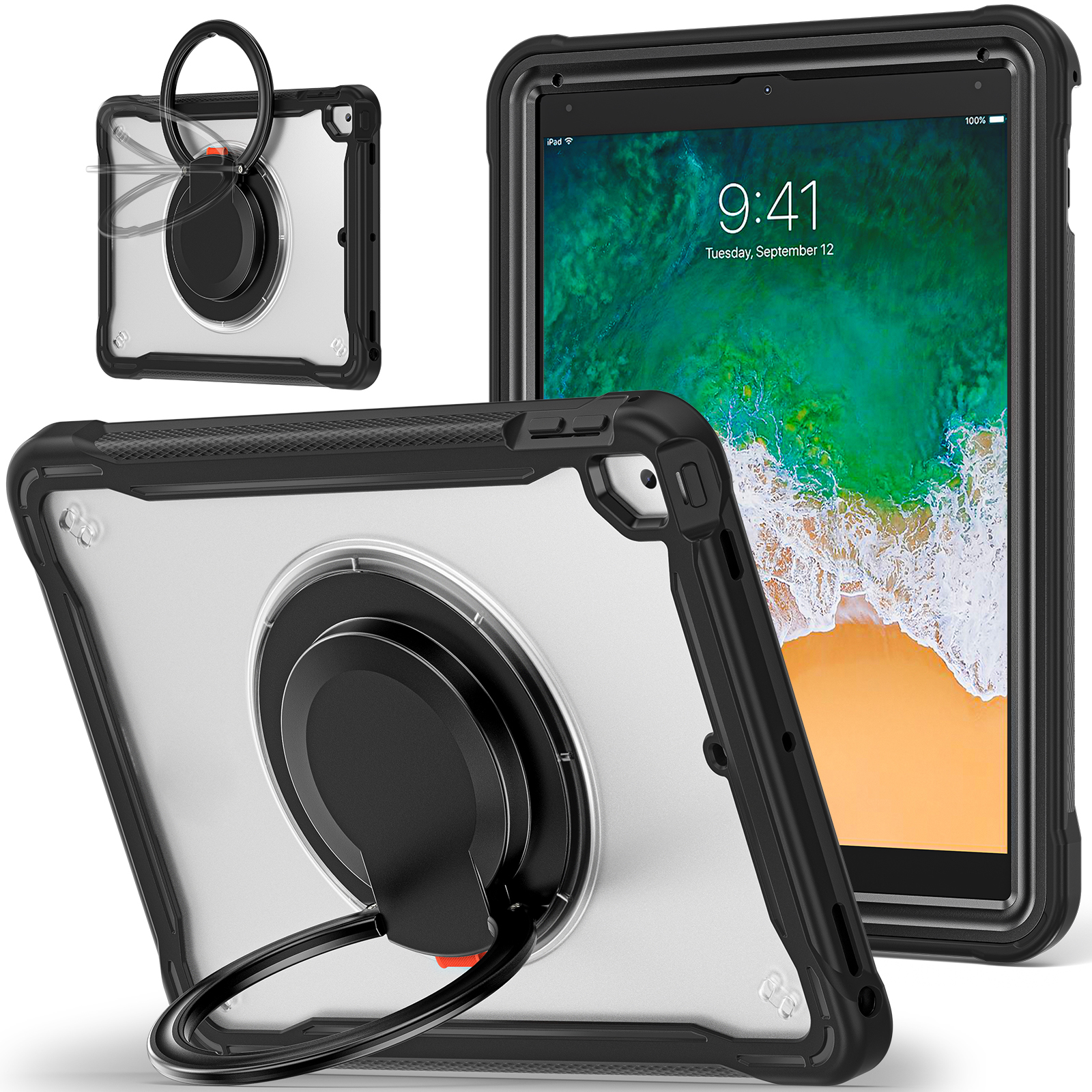 

für ipad air (2013) / luft 2 / ipad pro 9,7 zoll (2016) / ipad 9,7-zoll (2017) /(2018) kickstand cover pc+tpu-grip tablet-hülle - schwarz, iPad Air (2013)