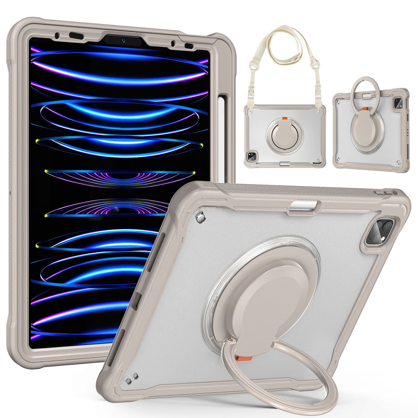 

für ipad air (2020) /(2022) / ipad pro 11-zoll (2018) /(2020) /(2021) /(2022) pc+tpu-tablet-hülle griff-kickstand-deckung - khaki, iPad Pro 11 (2022)