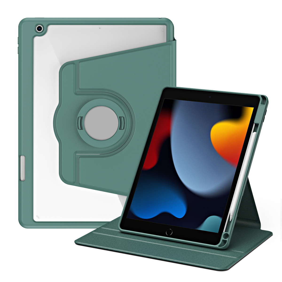 

Für Ipad 10.2 (2021) /(2019) /(2020) Anti-drogen-tablet-hülle Rotierende Ständer Pu-leder-tpu-abdeckung - Mitternacht Grün, iPad 10.2 (2021)