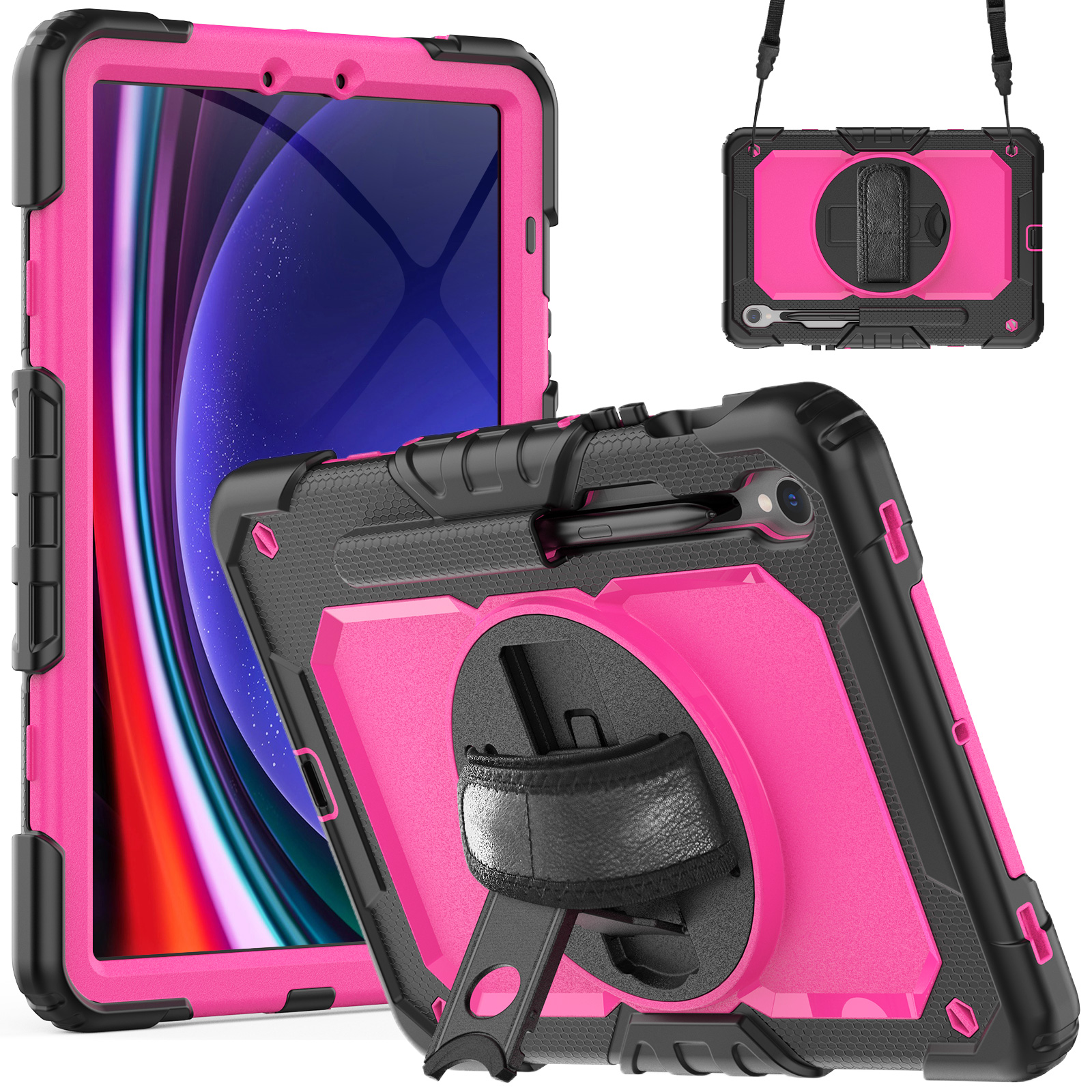 

Für Samsung Galaxy Tab S9 (x710 / X716b / X718u) Pc+silicon Kickstand Hülle Anti-drop-tablet-cover Mit Pet-screenfilm - Schwarz / Rose, Galaxy Tab S9