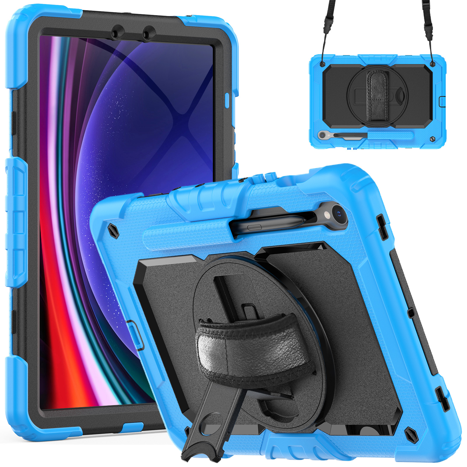 

Für Samsung Galaxy Tab S9 (x710 / X716b / X718u) Pc+silicon Kickstand Hülle Anti-drop-tablet-cover Mit Pet-screenfilm - Baby Blau, Galaxy Tab S9