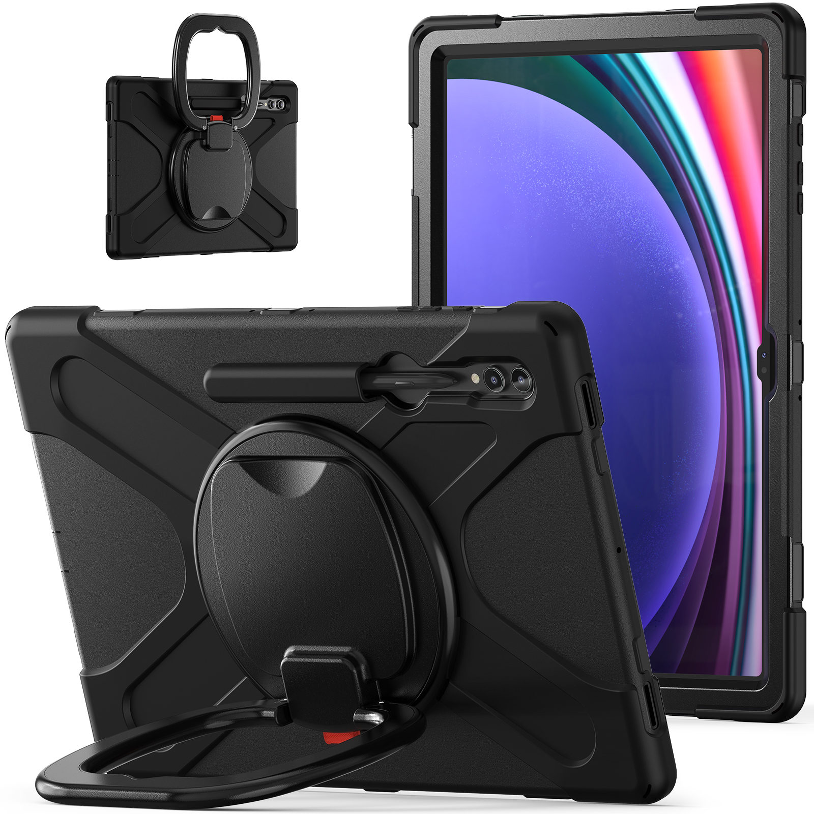 

Für Samsung Galaxy Tab S9 Ultra X910 / S8 Ultra X900 / X906 PC+ Silikon Tablet Hülle Drop-sof-rotierende Kickständerabdeckung - Schwarz, Galaxy Tab S9 Ultra