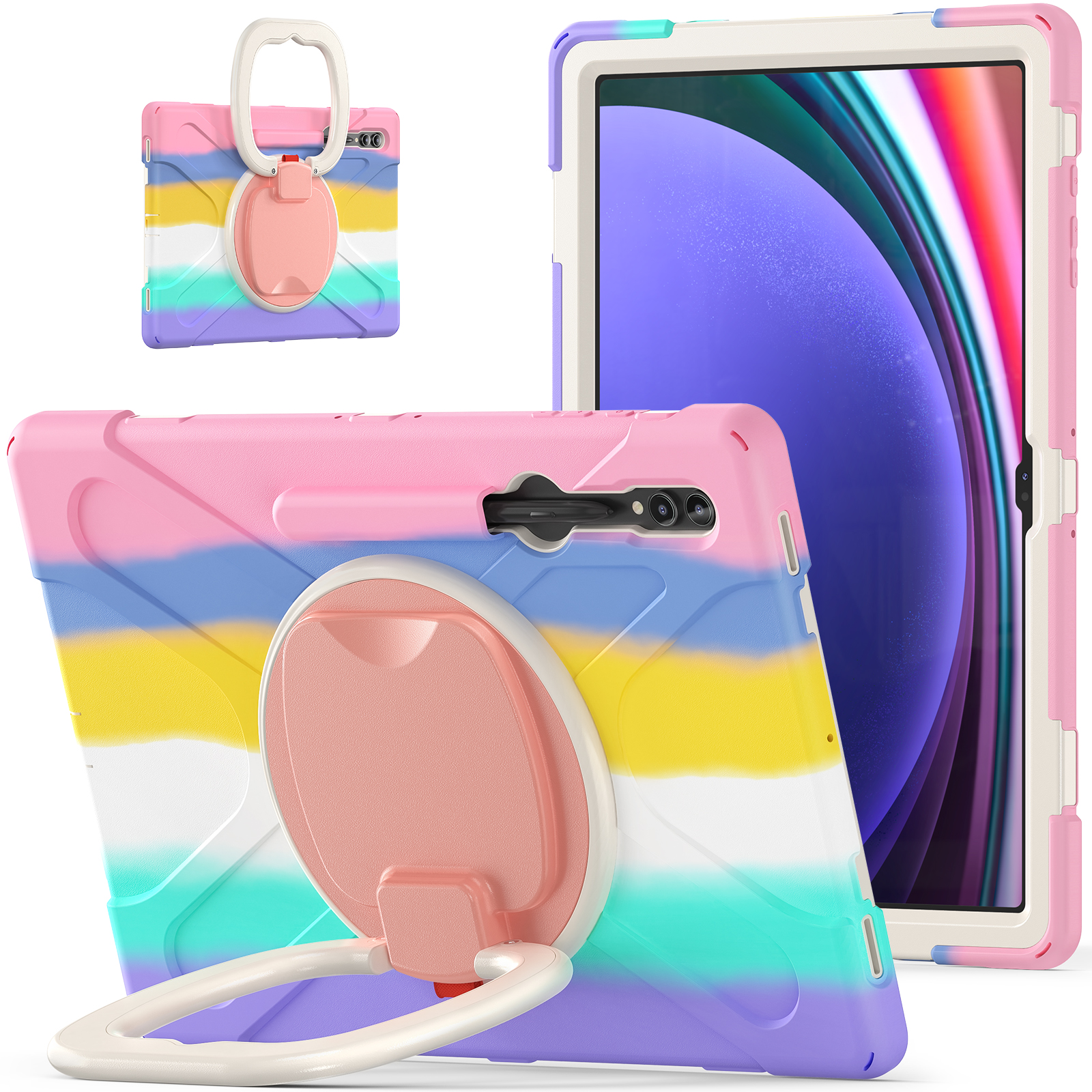 

Für Samsung Galaxy Tab S9 Ultra X910 / S8 Ultra X900 / X906 PC+ Silikon Tablet Hülle Drop-sof-rotierende Kickständerabdeckung - Farbenfrohes Rosa, Galaxy Tab S9 Ultra