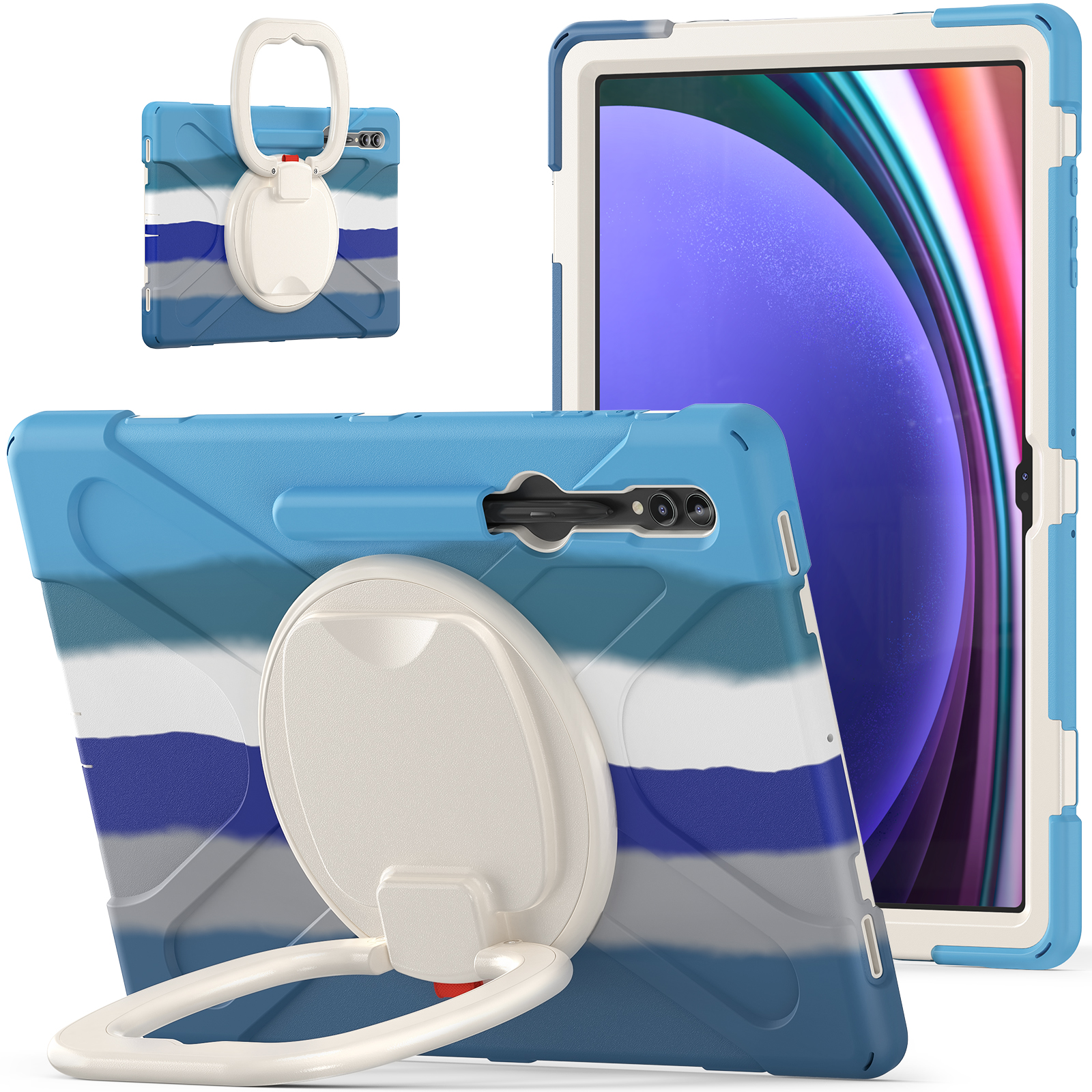 

Für Samsung Galaxy Tab S9 Ultra X910 / S8 Ultra X900 / X906 PC+ Silikon Tablet Hülle Drop-sof-rotierende Kickständerabdeckung - Farbenfrohes Blau, Galaxy Tab S9 Ultra