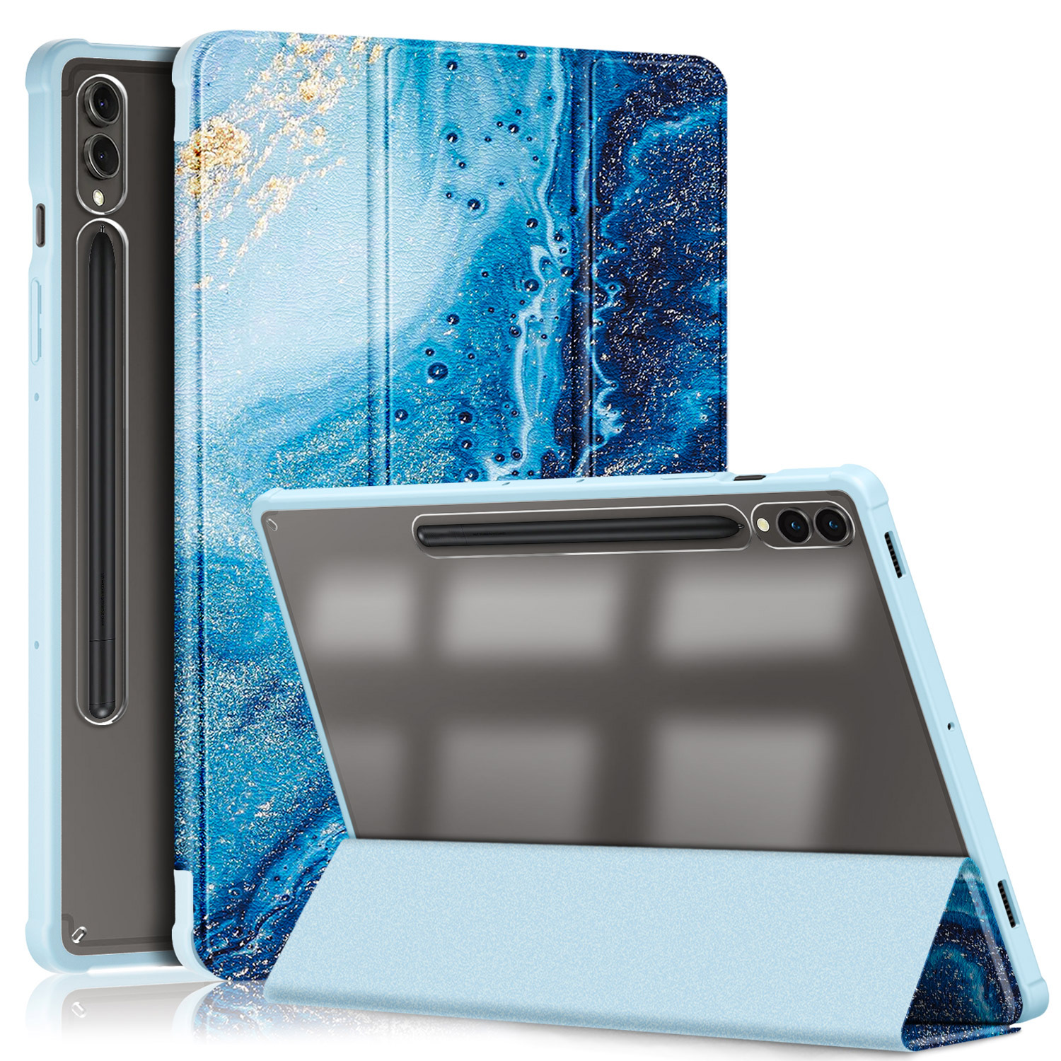 

Für Samsung Galaxy Tab S9+(sm-x810 / SM-X816B / SM-X818U) Tablet-hülle Tpu+acryl+pu-lederabdeckung Mit Dreifachem Ständer - Welle, Galaxy Tab S9+