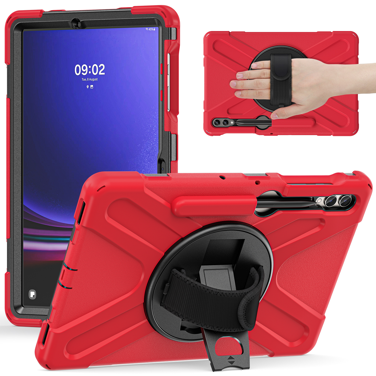

Für Samsung Galaxy Tab S7+ / S8+ / S9+ / S7 fe Armband Gurt Tablet Hülle Anti-kratzer-pc+silikon-kickstand Cover - Rot, Galaxy Tab S7+