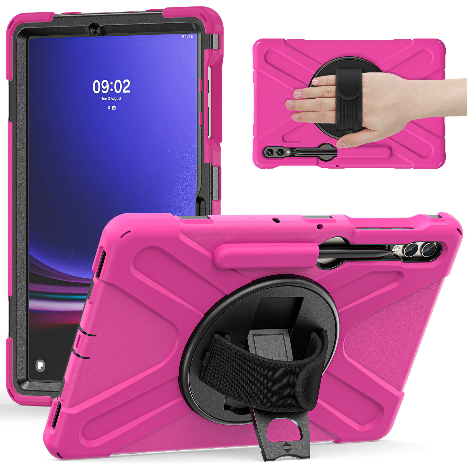 

Für Samsung Galaxy Tab S7+ / S8+ / S9+ / S7 fe Armband Gurt Tablet Hülle Anti-kratzer-pc+silikon-kickstand Cover - Rose, Galaxy Tab S7+