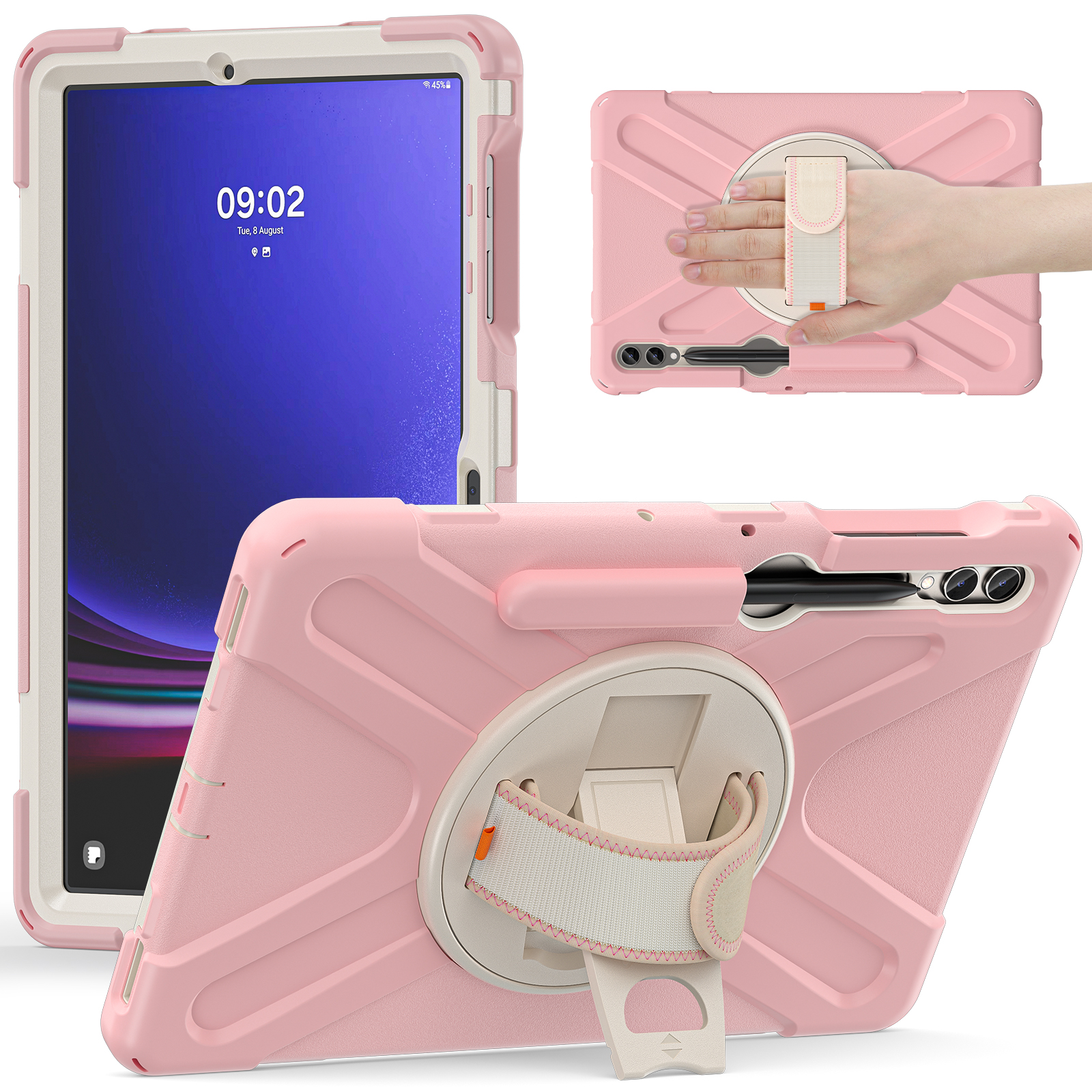

Für Samsung Galaxy Tab S7+ / S8+ / S9+ / S7 fe Armband Gurt Tablet Hülle Anti-kratzer-pc+silikon-kickstand Cover - Rosa, Galaxy Tab S7+