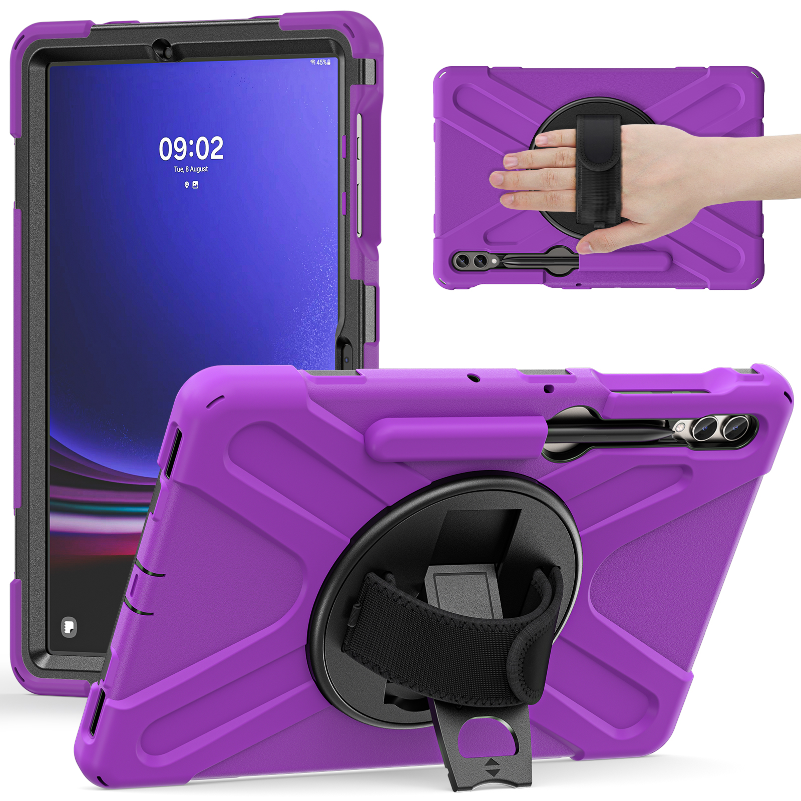 

Für Samsung Galaxy Tab S7+ / S8+ / S9+ / S7 fe Armband Gurt Tablet Hülle Anti-kratzer-pc+silikon-kickstand Cover - Lila, Galaxy Tab S7+