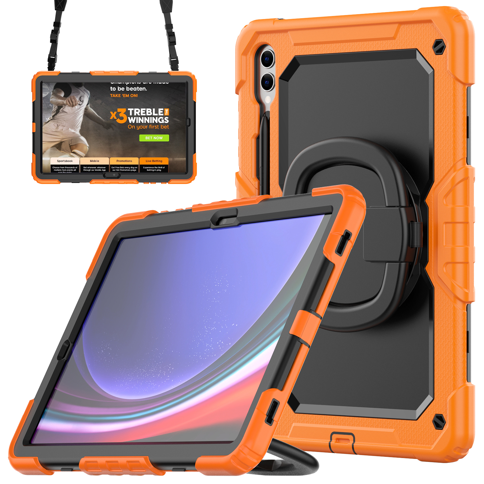 

Für Samsung Samsung Galaxy Tab S9+ SM-X810 / X816b / X818U Pc+silicon Tablet Hülle Handgriff Kickstand Mit Schultergurt - Orange, Galaxy Tab S9+