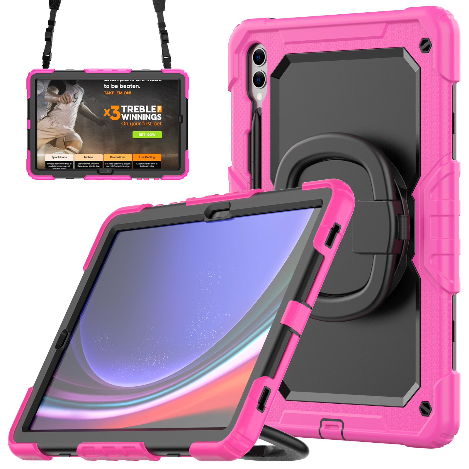 

Für Samsung Samsung Galaxy Tab S9+ SM-X810 / X816b / X818U Pc+silicon Tablet Hülle Handgriff Kickstand Mit Schultergurt - Rose, Galaxy Tab S9+