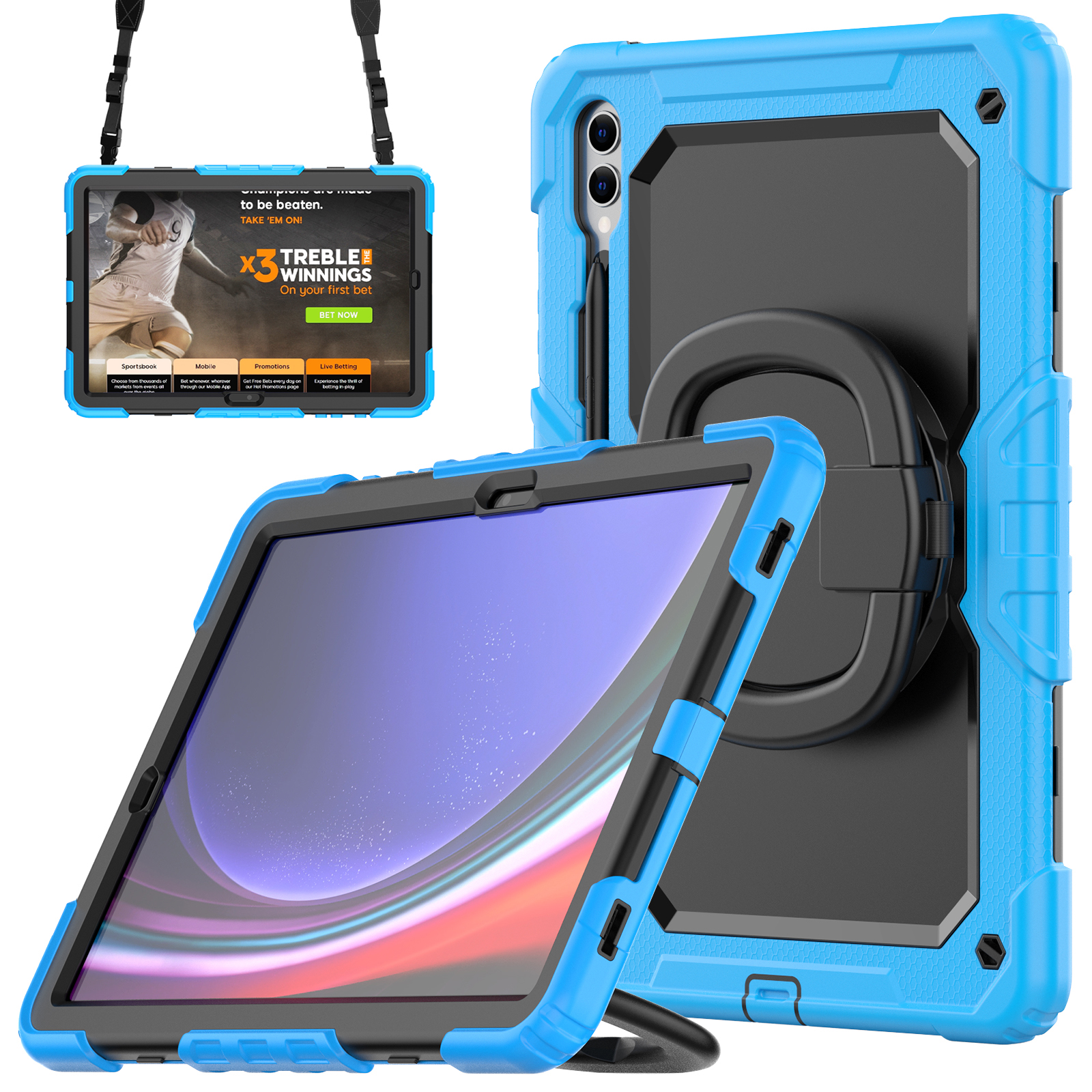 

Für Samsung Samsung Galaxy Tab S9+ SM-X810 / X816b / X818U Pc+silicon Tablet Hülle Handgriff Kickstand Mit Schultergurt - Baby Blau, Galaxy Tab S9+
