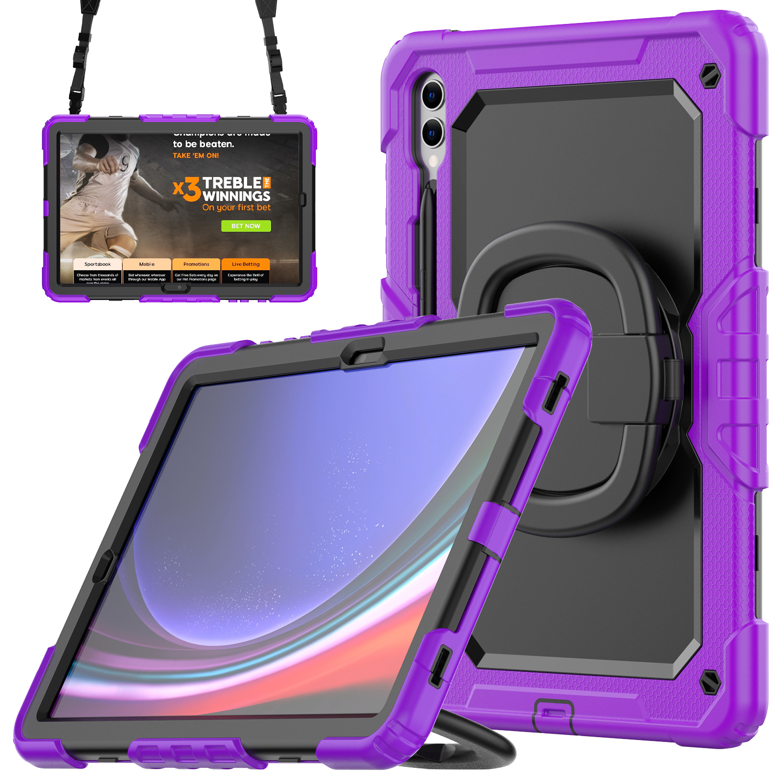 

Für Samsung Samsung Galaxy Tab S9+ SM-X810 / X816b / X818U Pc+silicon Tablet Hülle Handgriff Kickstand Mit Schultergurt - Lila, Galaxy Tab S9+