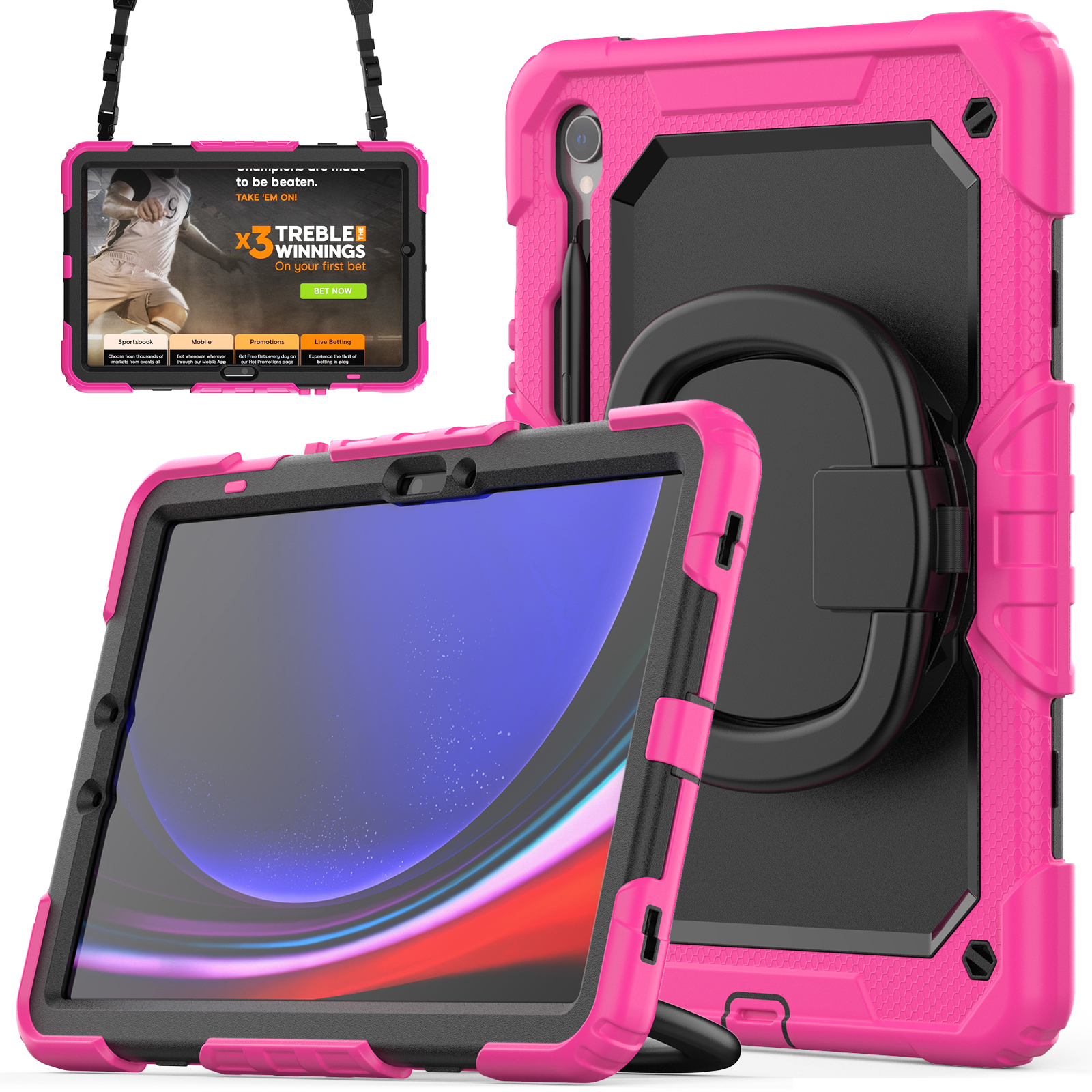 

Für Samsung Galaxy Tab S9 X710 / X716b / X718U Stoßdichtungssicherer Kickstand Tablet Cover Pc+silikonhybridhülle Mit Schultergurt - Rose, Galaxy Tab S9