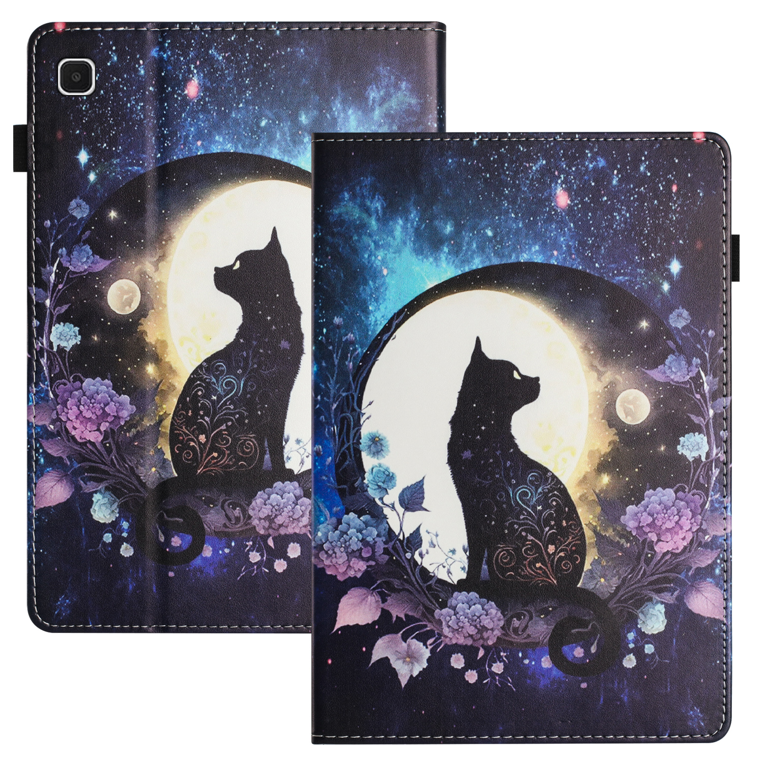 

PU Leder Tablet Stand Hülle Für Samsung Galaxy Tab A7 10.4 (2020) / (2022) Musterdruckkartenhalter Tablet Shell Shell - Mondkatze, Galaxy Tab A7 10.4 (2020)