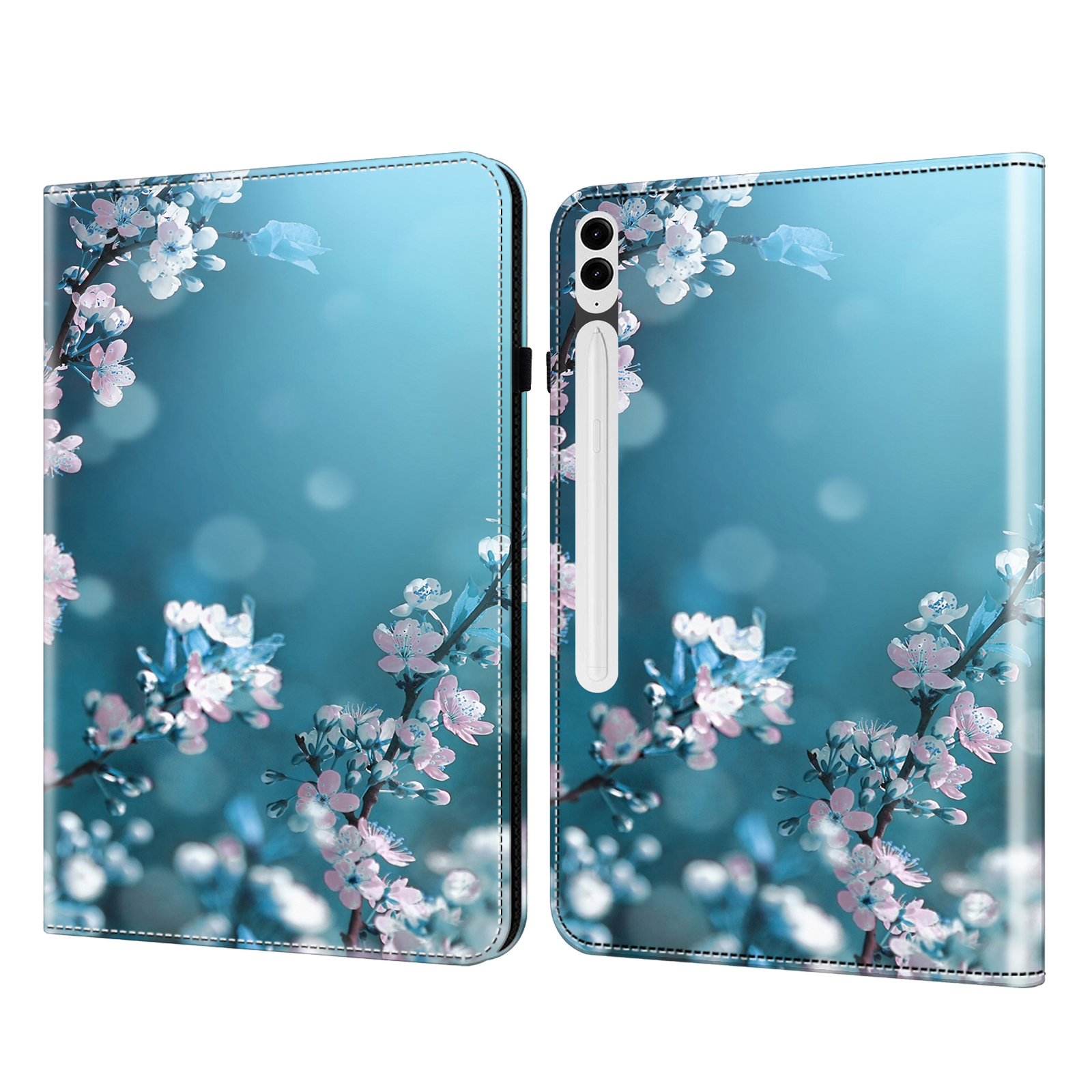 

Für Samsung Galaxy Tab S9+ All-inclusive-schutz PU Leder TPU Tablet Ständer Hülle Musterdruckabdeckung - Pflaumenblüte, Galaxy Tab S9+