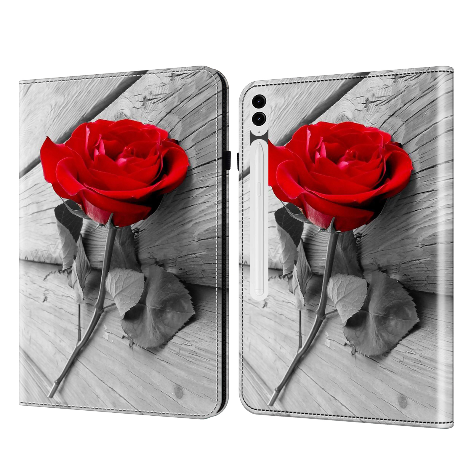 

Für Samsung Galaxy Tab S9+ All-inclusive-schutz PU Leder TPU Tablet Ständer Hülle Musterdruckabdeckung - Rose, Galaxy Tab S9+