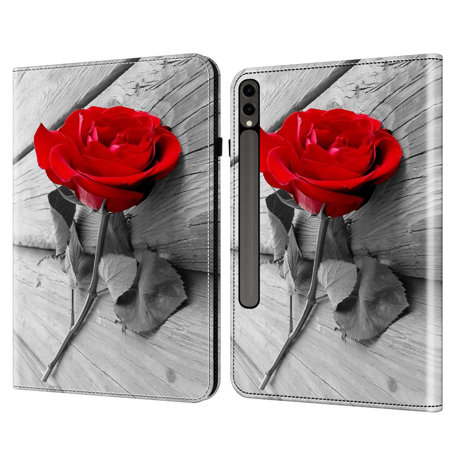 

Für Samsung Galaxy Tab S9 Anti-drogen-pu-leder-tablet-hülle Stoßdämpfer Muster Druckschalenabdeckungsständer - Rose, Galaxy Tab S9